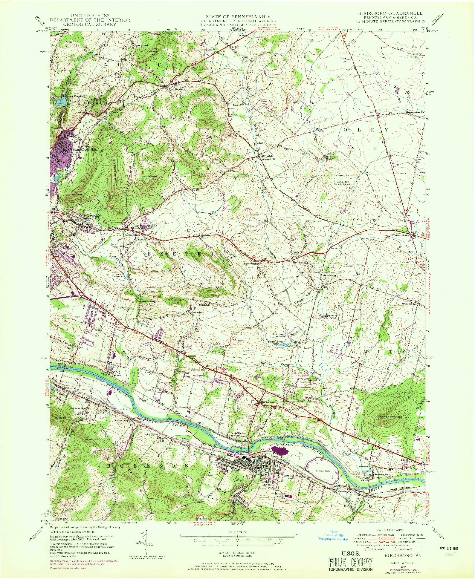 USGS 1:24000-SCALE QUADRANGLE FOR BIRDSBORO, PA 1947