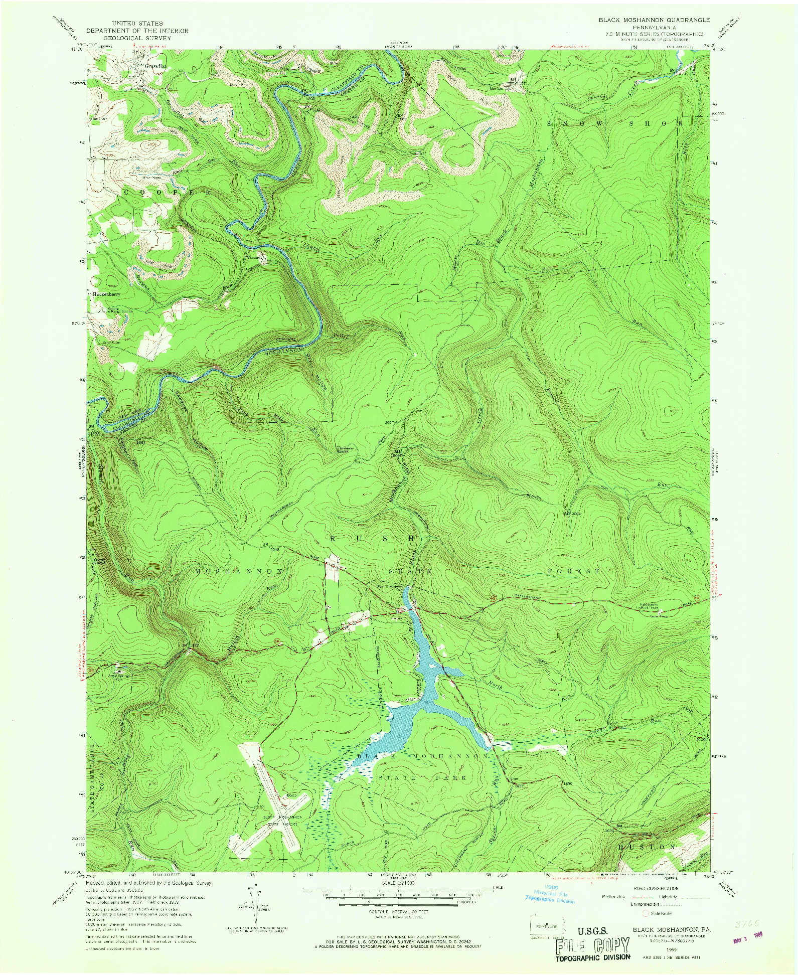 USGS 1:24000-SCALE QUADRANGLE FOR BLACK MOSHANNON, PA 1959