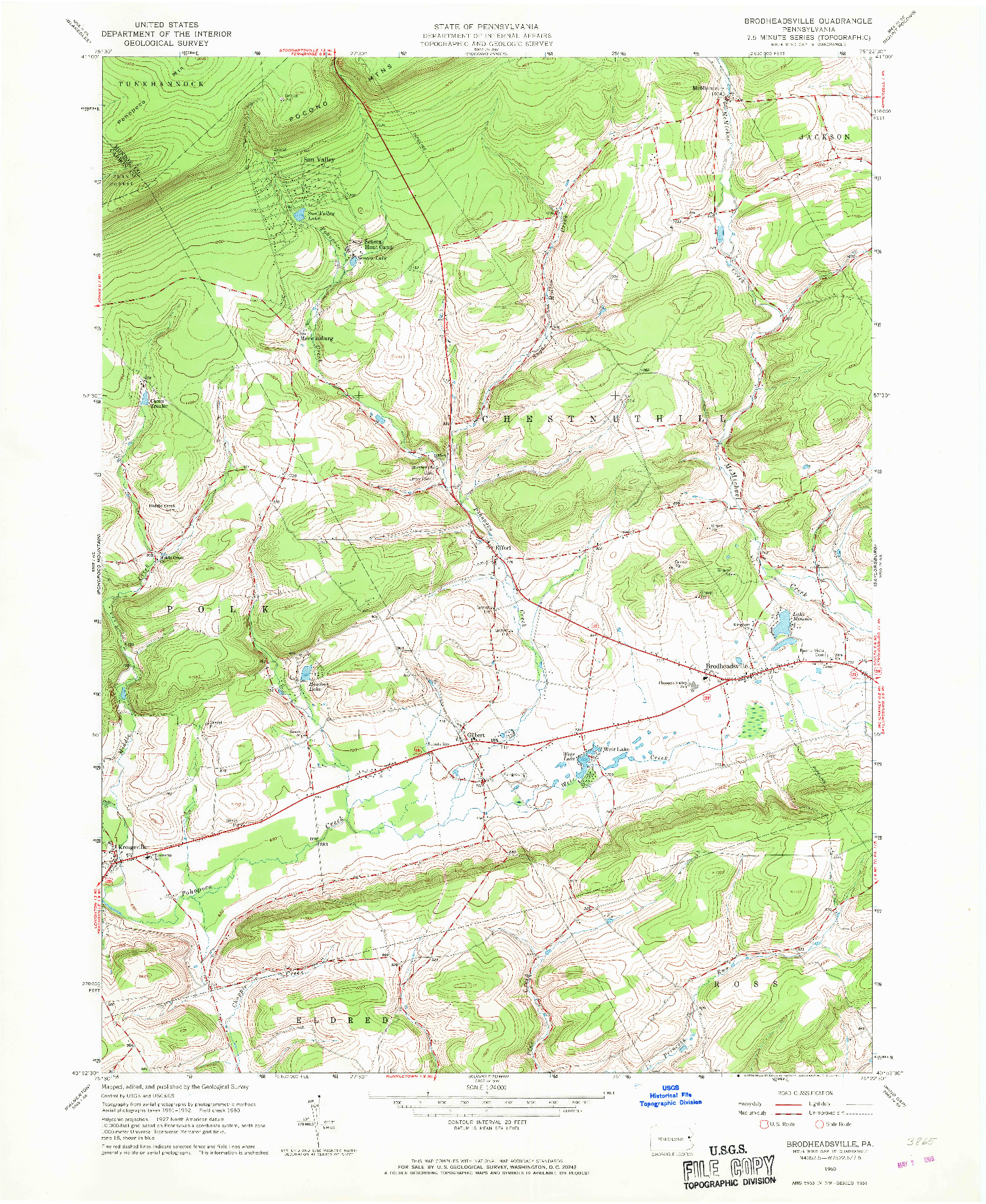 USGS 1:24000-SCALE QUADRANGLE FOR BROADHEADSVILLE, PA 1960