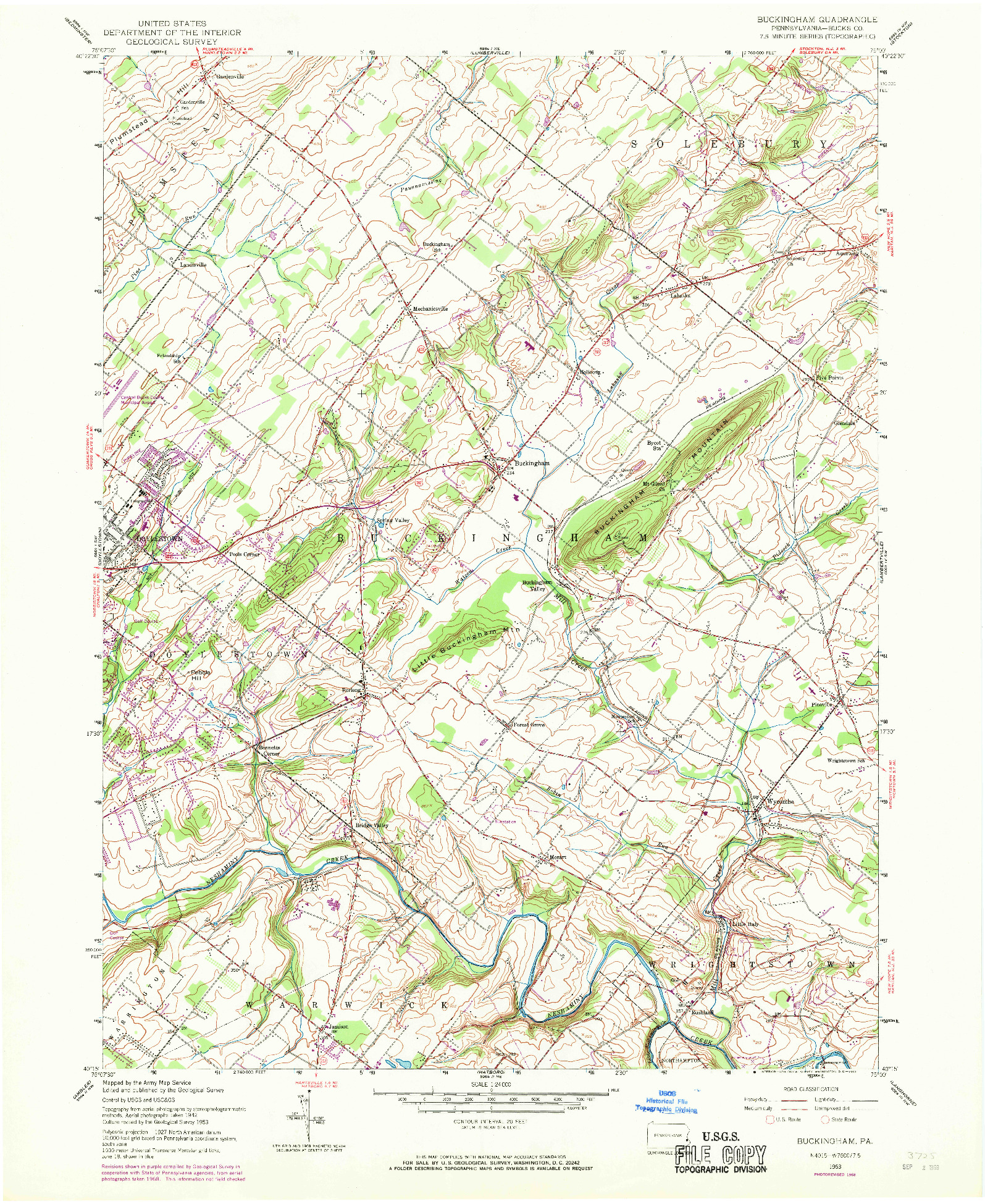 USGS 1:24000-SCALE QUADRANGLE FOR BUCKINGHAM, PA 1953