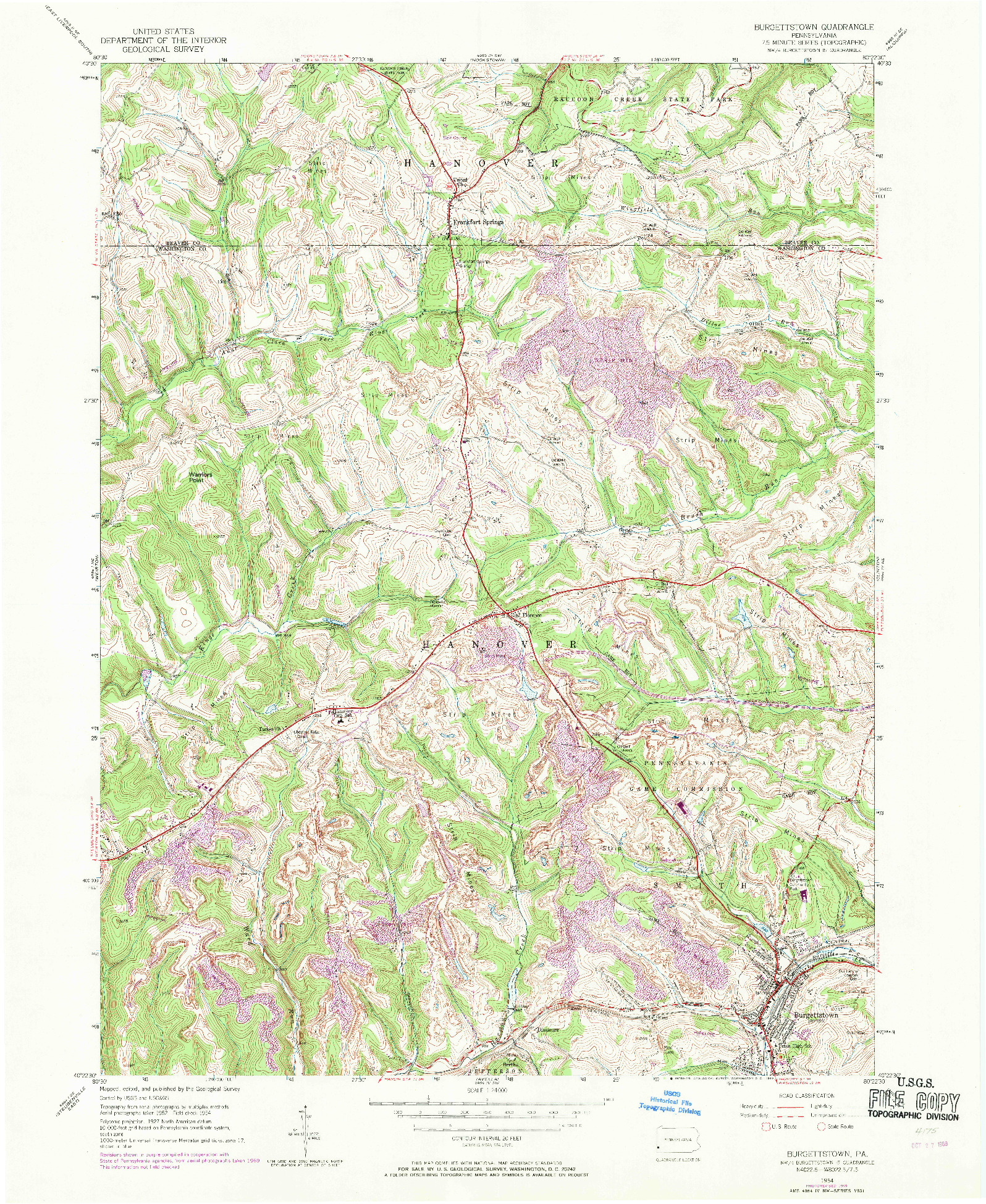 USGS 1:24000-SCALE QUADRANGLE FOR BURGETTSTOWN, PA 1954