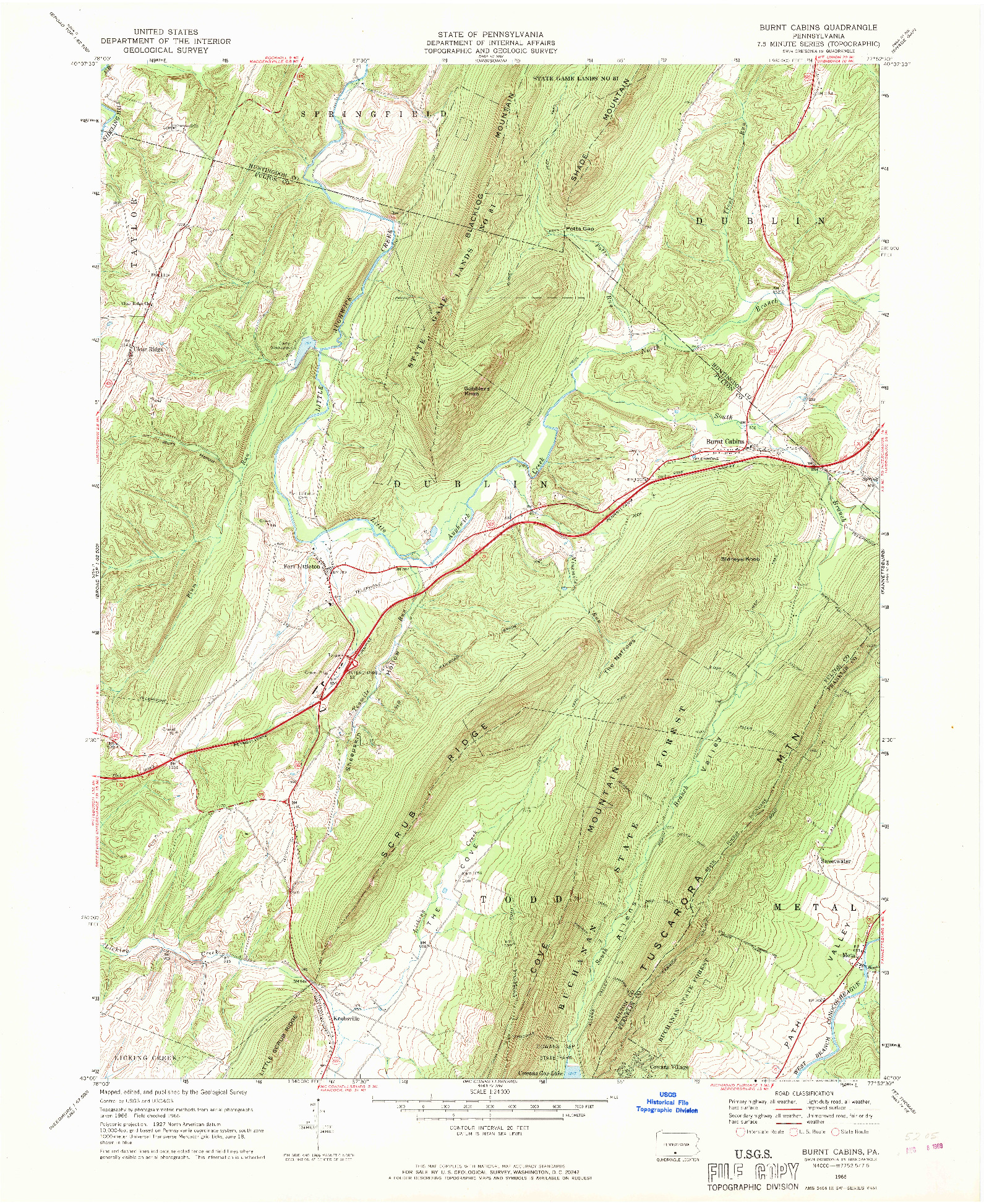 USGS 1:24000-SCALE QUADRANGLE FOR BURNT CABINS, PA 1966