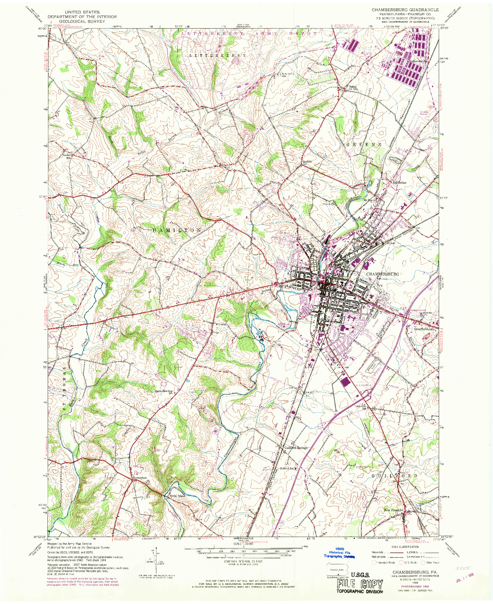 USGS 1:24000-SCALE QUADRANGLE FOR CHAMBERSBURG, PA 1944