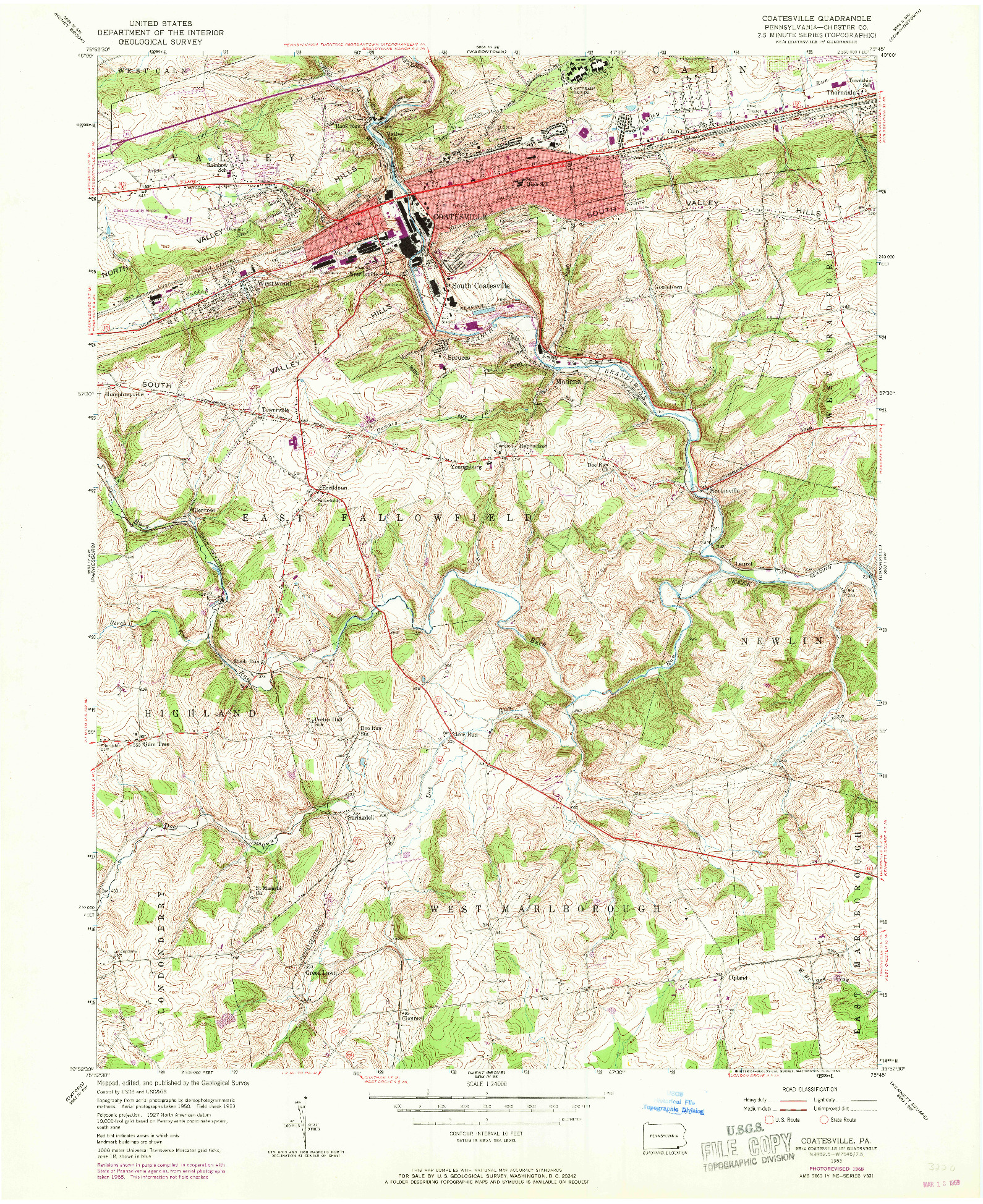 USGS 1:24000-SCALE QUADRANGLE FOR COATESVILLE, PA 1953