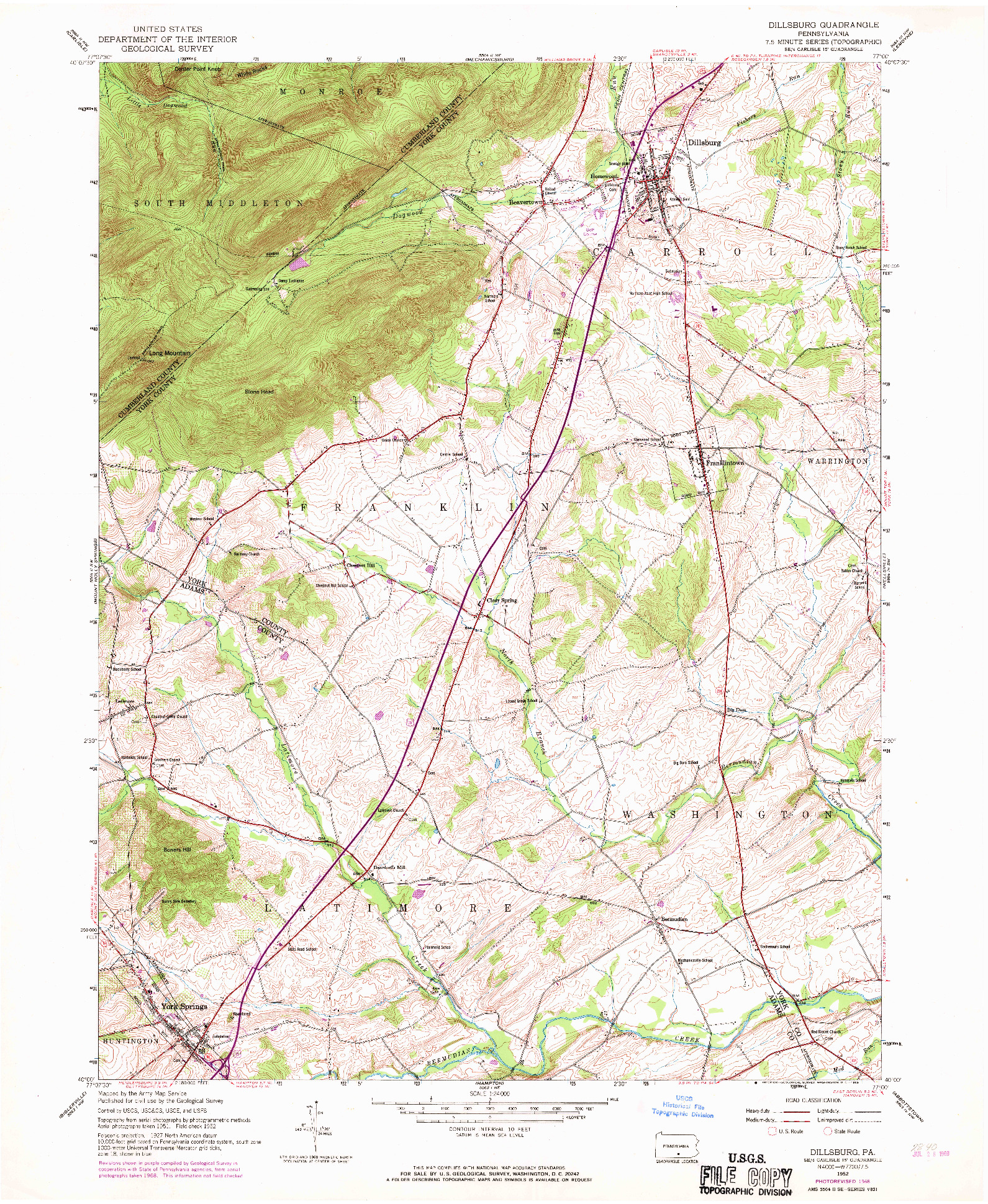 USGS 1:24000-SCALE QUADRANGLE FOR DILLSBURG, PA 1952
