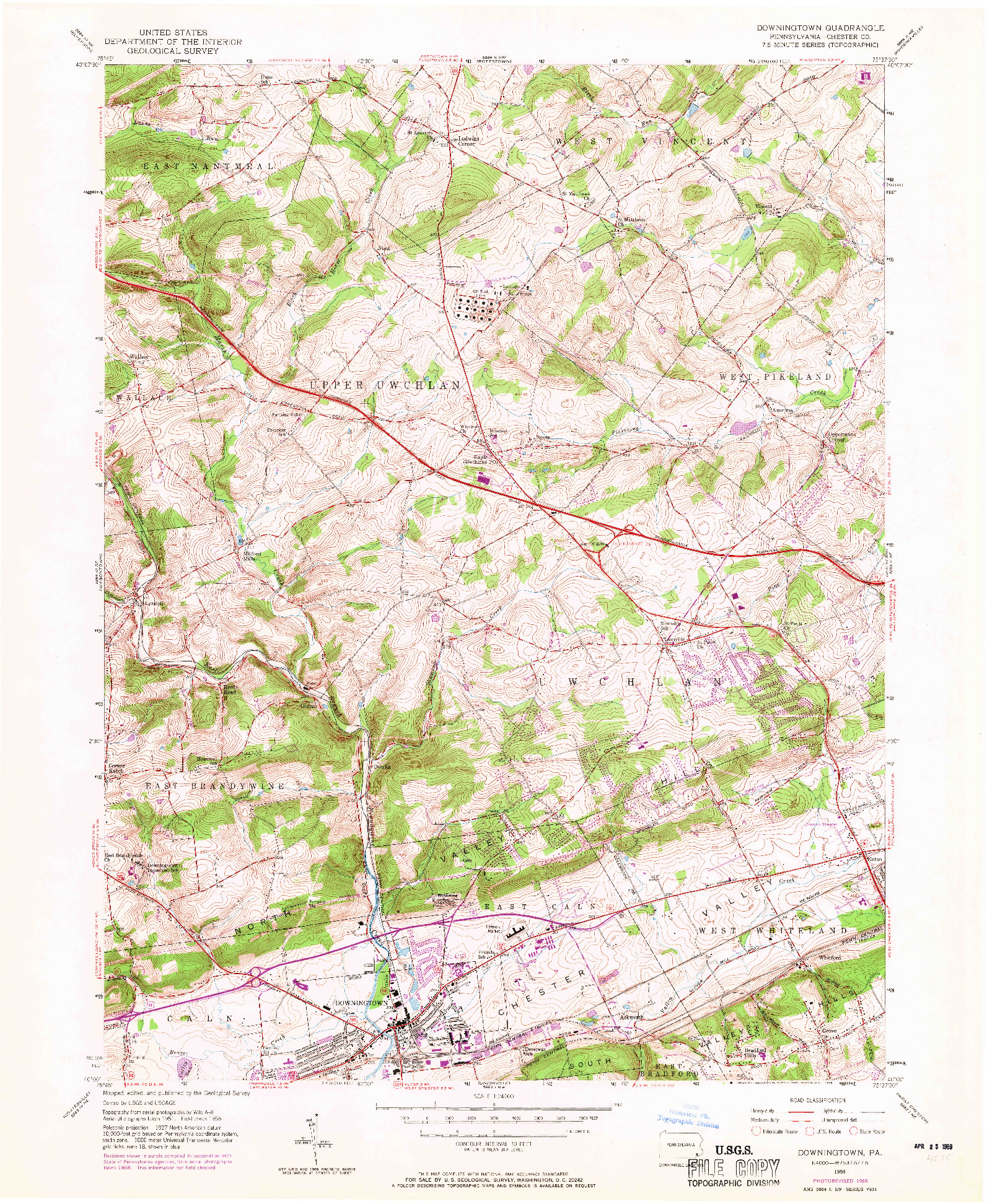 USGS 1:24000-SCALE QUADRANGLE FOR DOWNINGTOWN, PA 1956