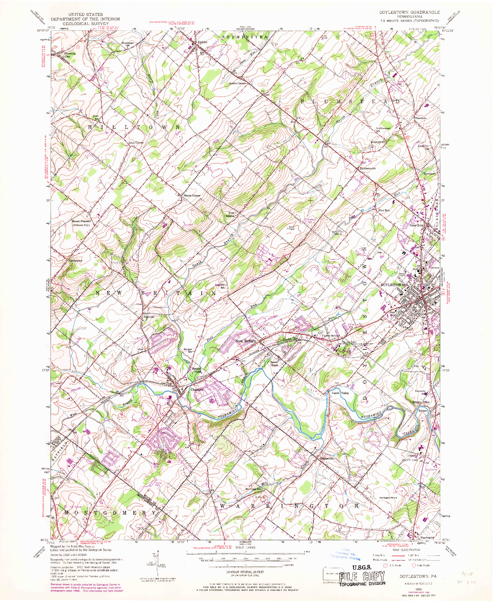 USGS 1:24000-SCALE QUADRANGLE FOR DOYLESTOWN, PA 1953