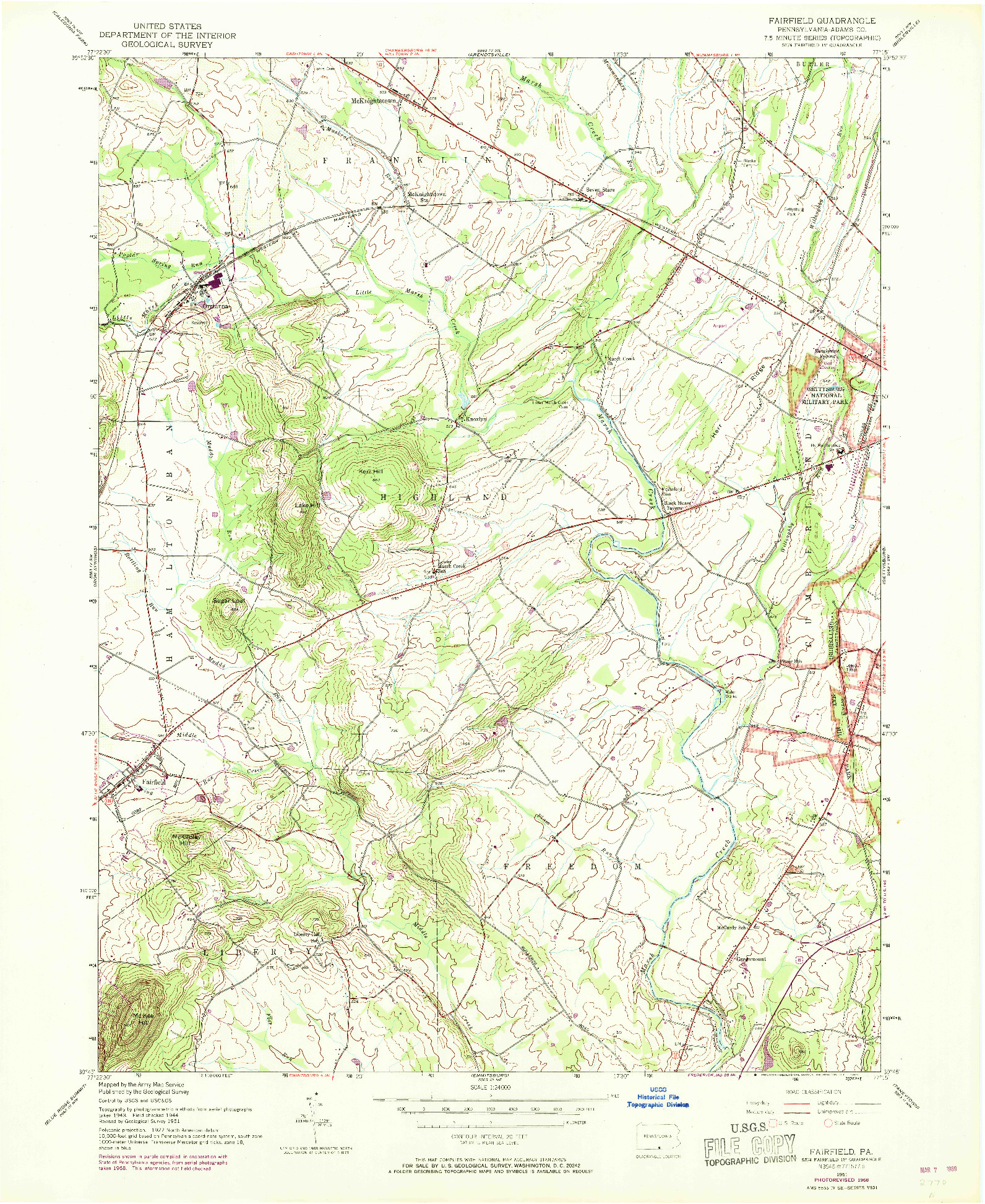 USGS 1:24000-SCALE QUADRANGLE FOR FAIRFIELD, PA 1951