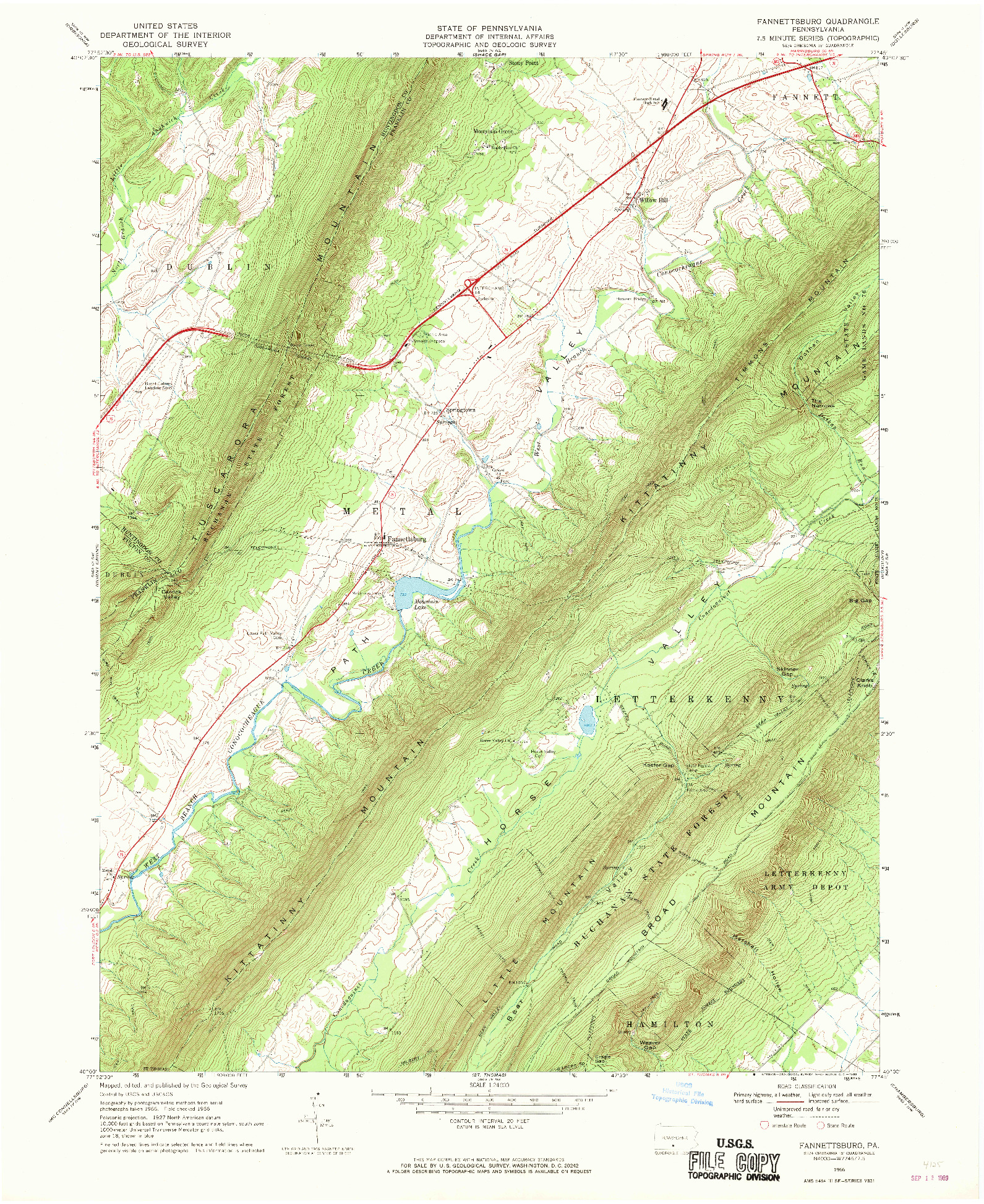USGS 1:24000-SCALE QUADRANGLE FOR FANNETTSBURG, PA 1966