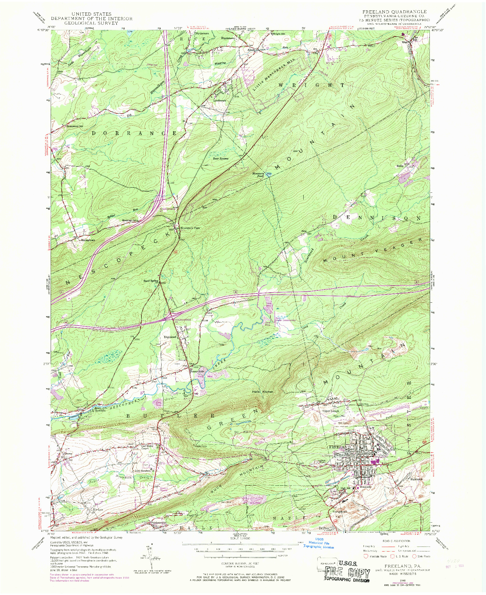 USGS 1:24000-SCALE QUADRANGLE FOR FREELAND, PA 1948