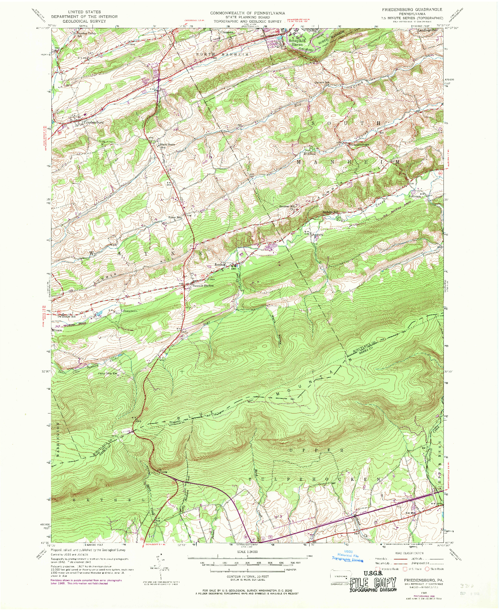 USGS 1:24000-SCALE QUADRANGLE FOR FRIEDENSBURG, PA 1945