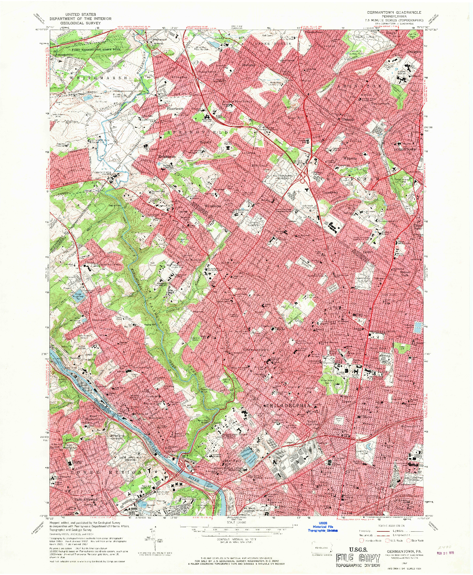 USGS 1:24000-SCALE QUADRANGLE FOR GERMANTOWN, PA 1967