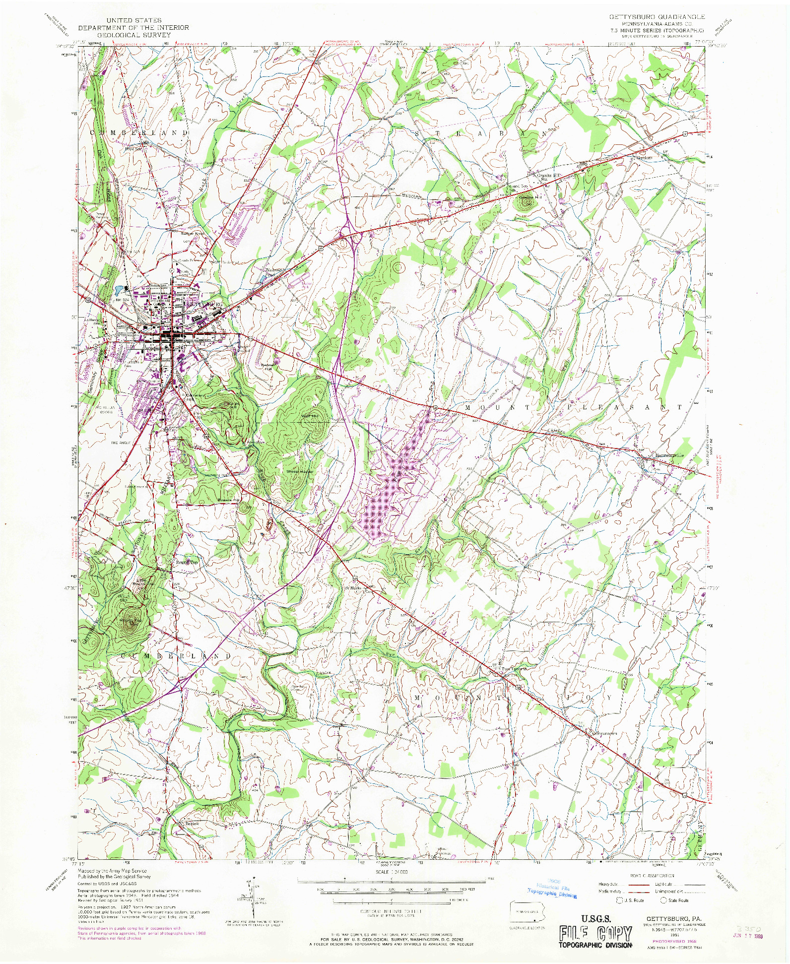 USGS 1:24000-SCALE QUADRANGLE FOR GETTYSBURG, PA 1951