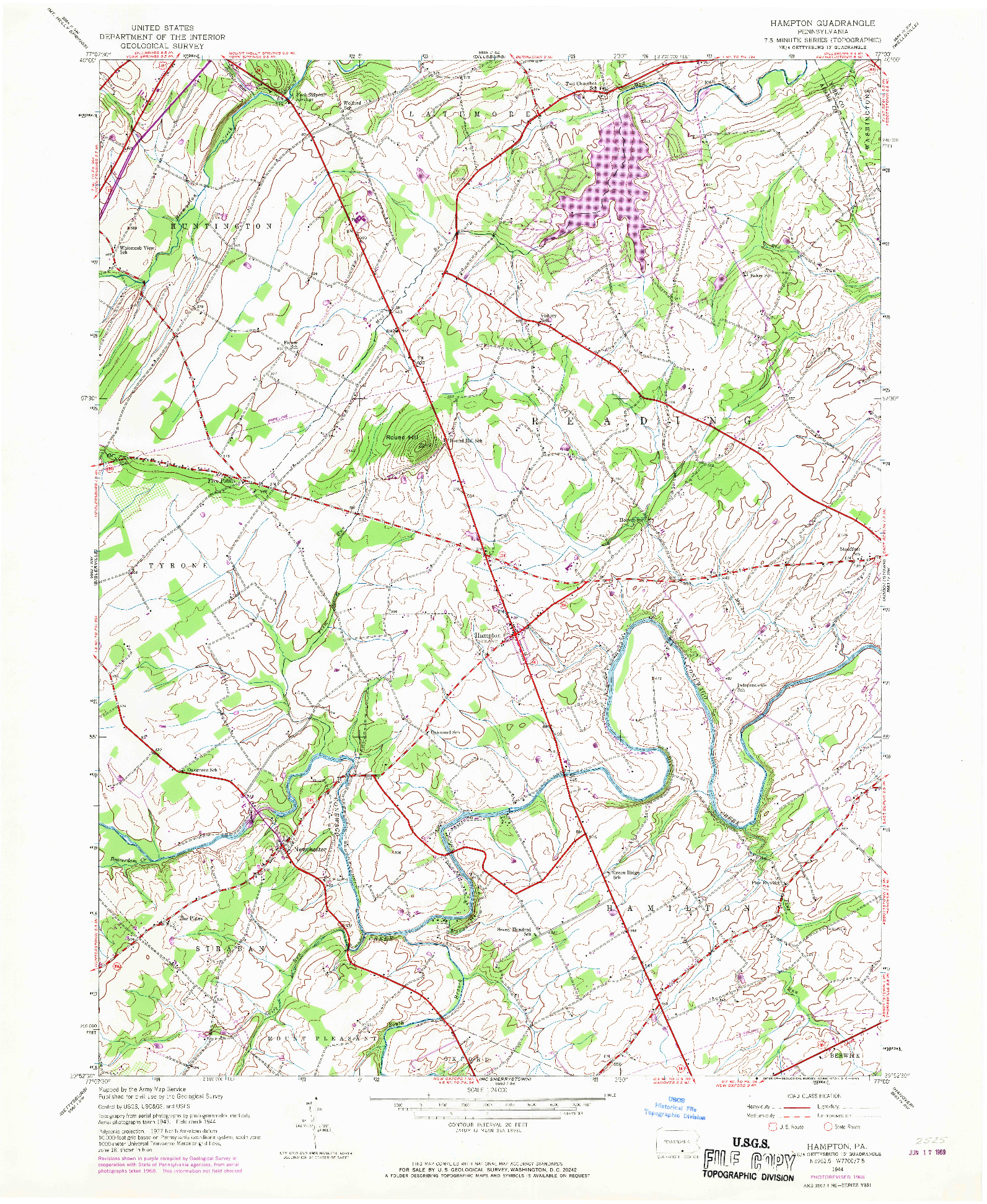 USGS 1:24000-SCALE QUADRANGLE FOR HAMPTON, PA 1944