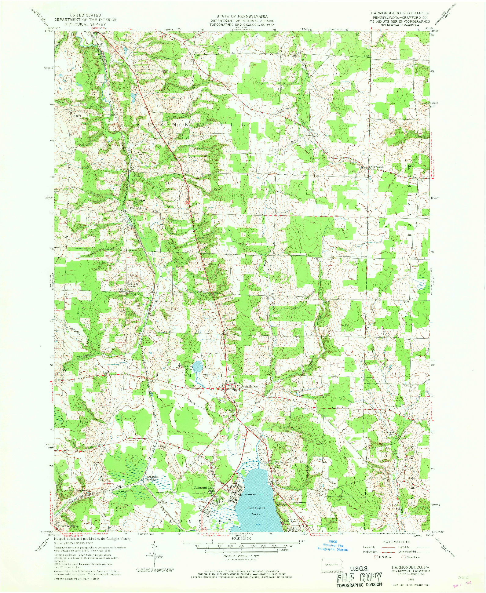 USGS 1:24000-SCALE QUADRANGLE FOR HARMONSBURG, PA 1959