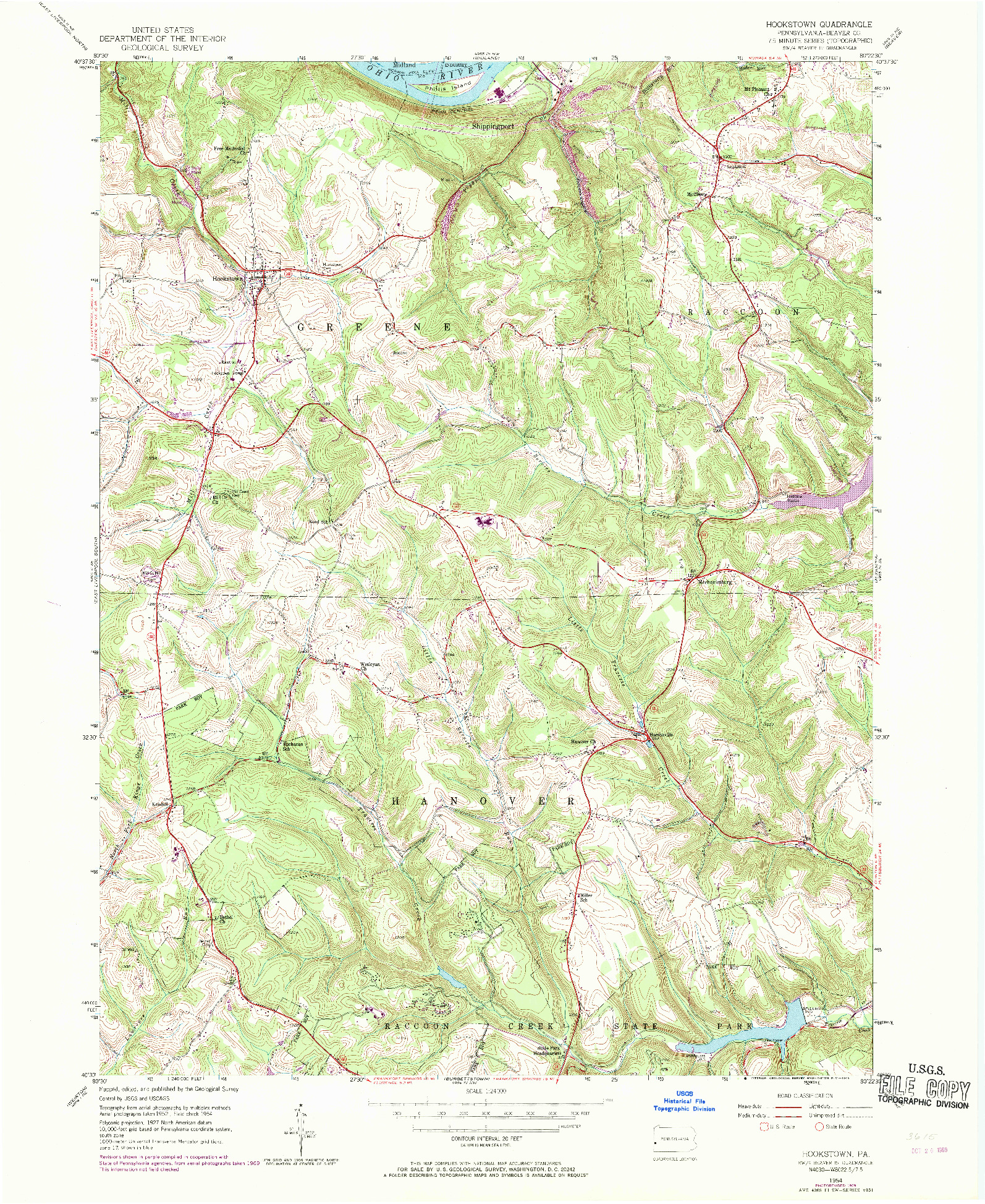 USGS 1:24000-SCALE QUADRANGLE FOR HOOKSTOWN, PA 1954