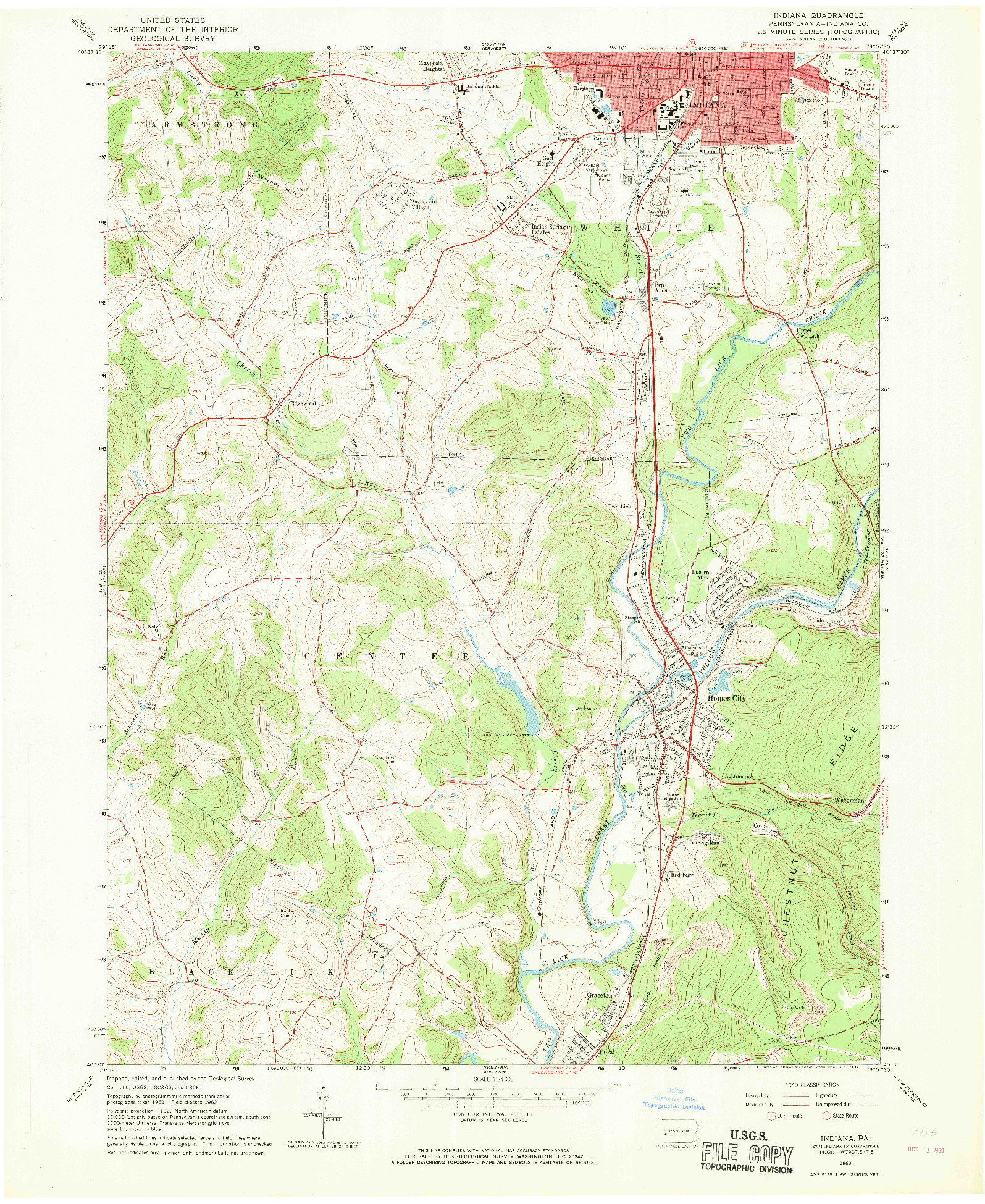 USGS 1:24000-SCALE QUADRANGLE FOR INDIANA, PA 1963