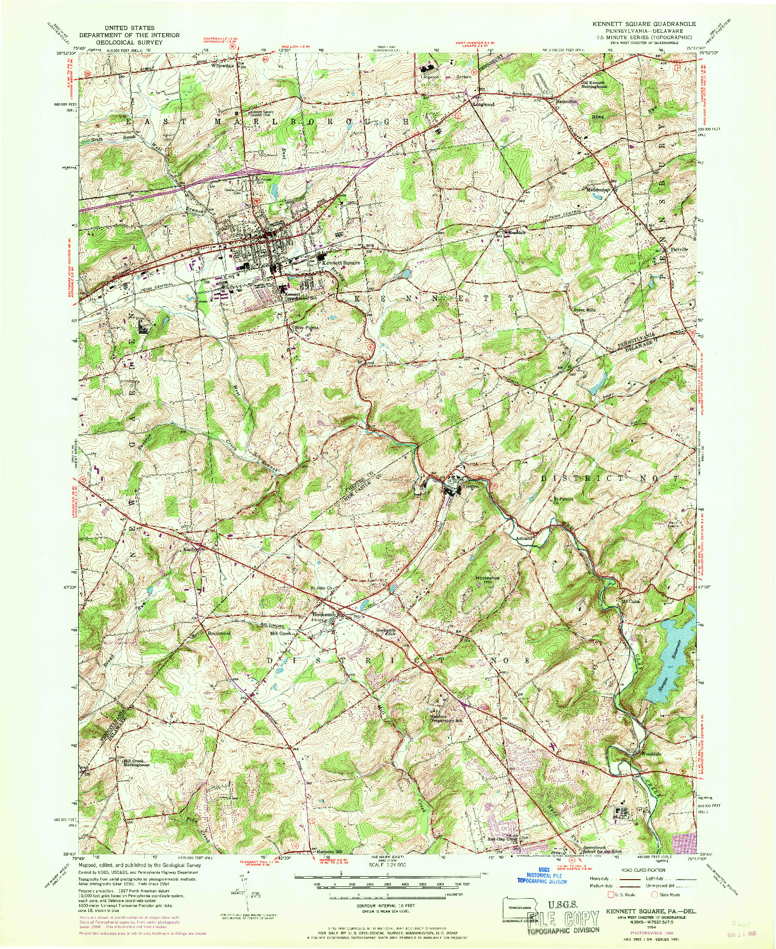 USGS 1:24000-SCALE QUADRANGLE FOR KENNETT SQUARE, PA 1954