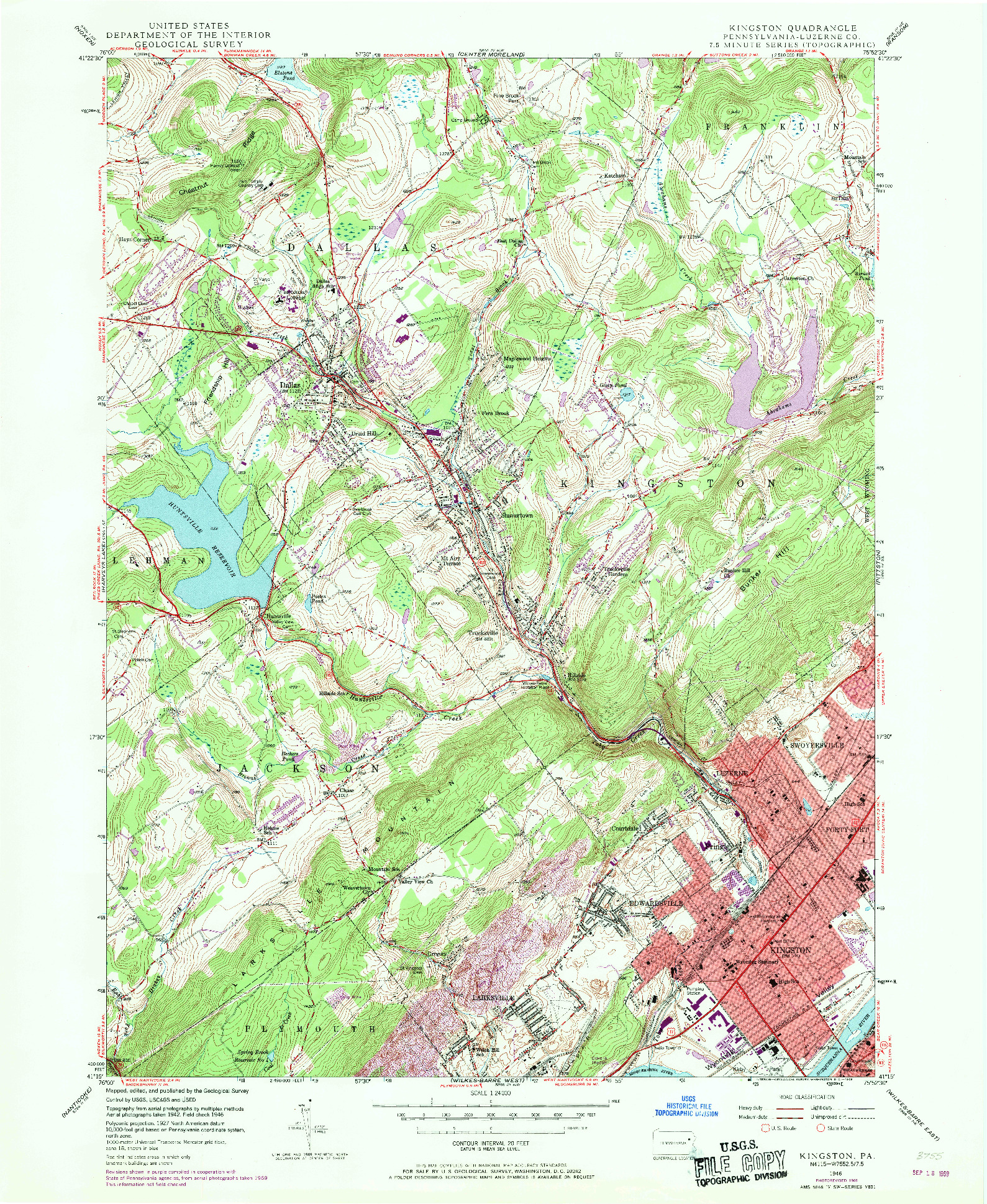 USGS 1:24000-SCALE QUADRANGLE FOR KINGSTON, PA 1946