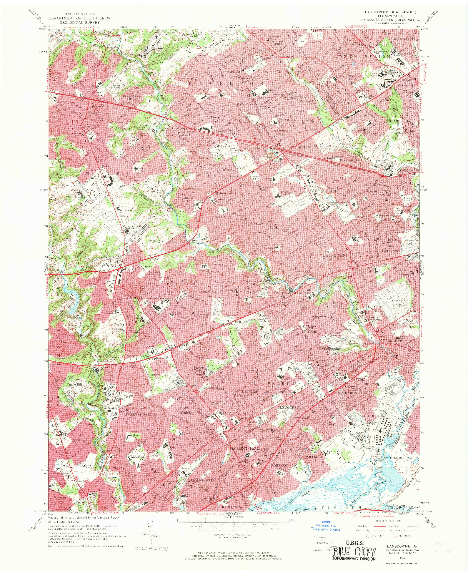 USGS 1:24000-SCALE QUADRANGLE FOR LANSDOWNE, PA 1967