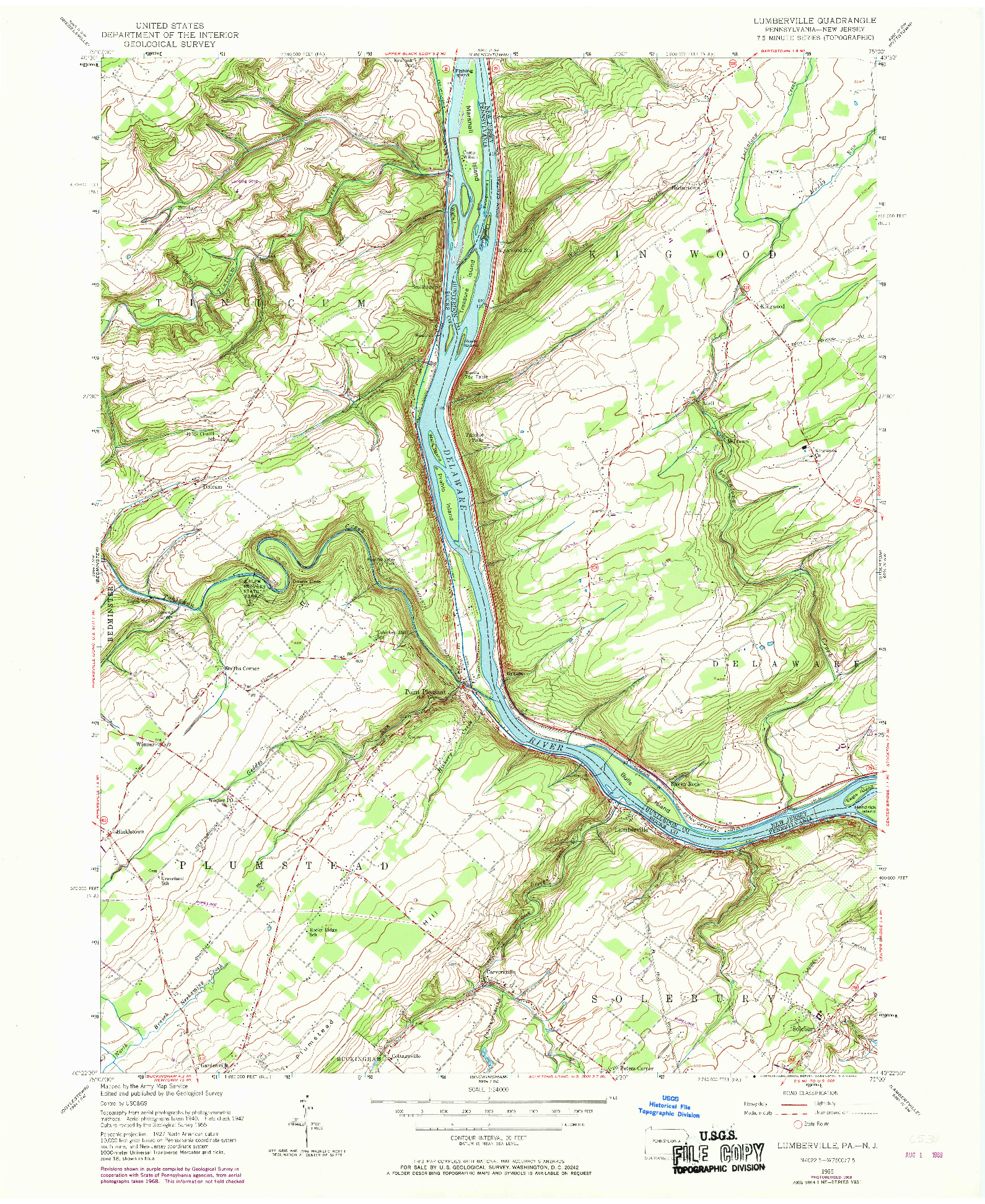 USGS 1:24000-SCALE QUADRANGLE FOR LUMBERVILLE, PA 1955