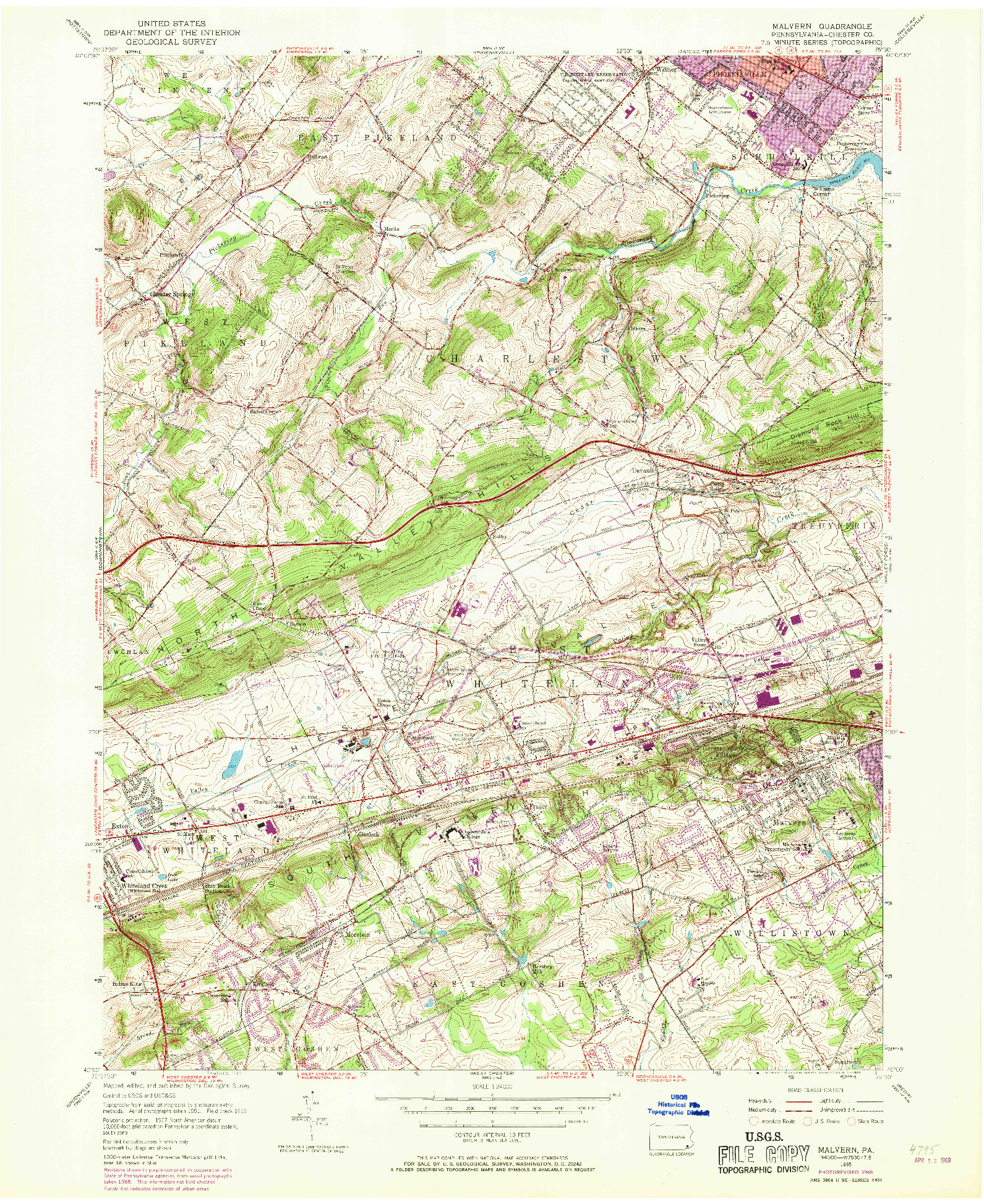 USGS 1:24000-SCALE QUADRANGLE FOR MALVERN, PA 1955