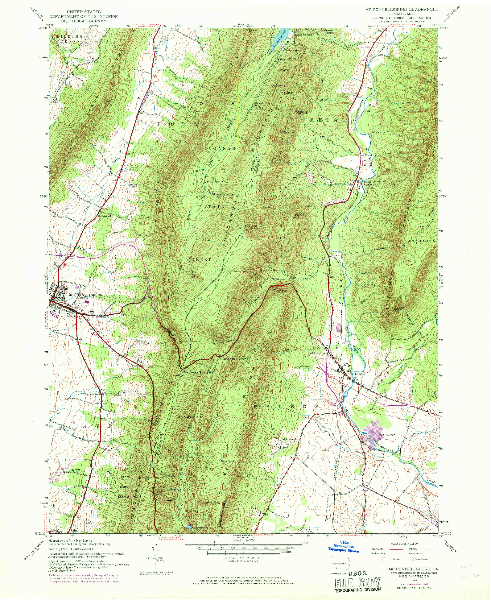 USGS 1:24000-SCALE QUADRANGLE FOR MC CONNELLSBURG, PA 1944