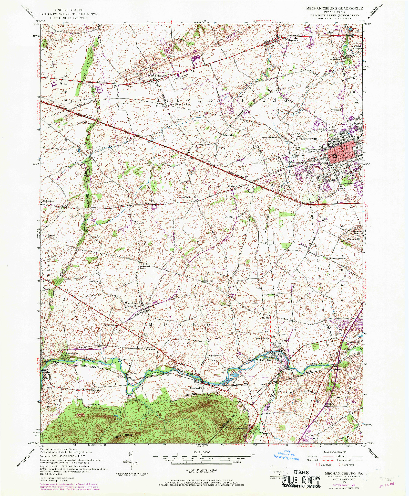 USGS 1:24000-SCALE QUADRANGLE FOR MECHANICSBURG, PA 1952