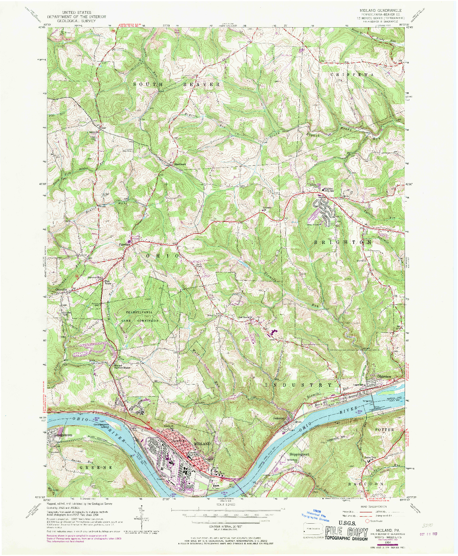 USGS 1:24000-SCALE QUADRANGLE FOR MIDLAND, PA 1954