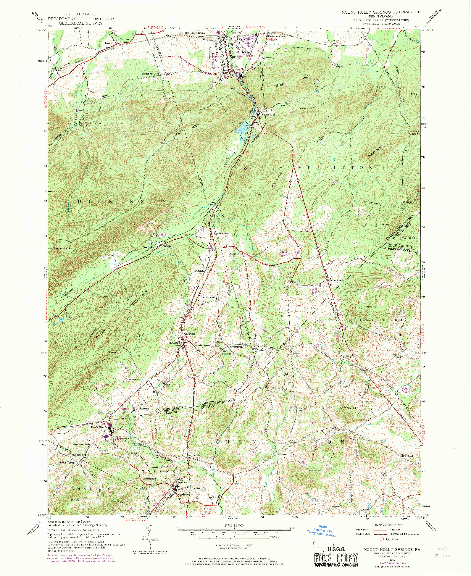 USGS 1:24000-SCALE QUADRANGLE FOR MOUNT HOLLY SPRINGS, PA 1952