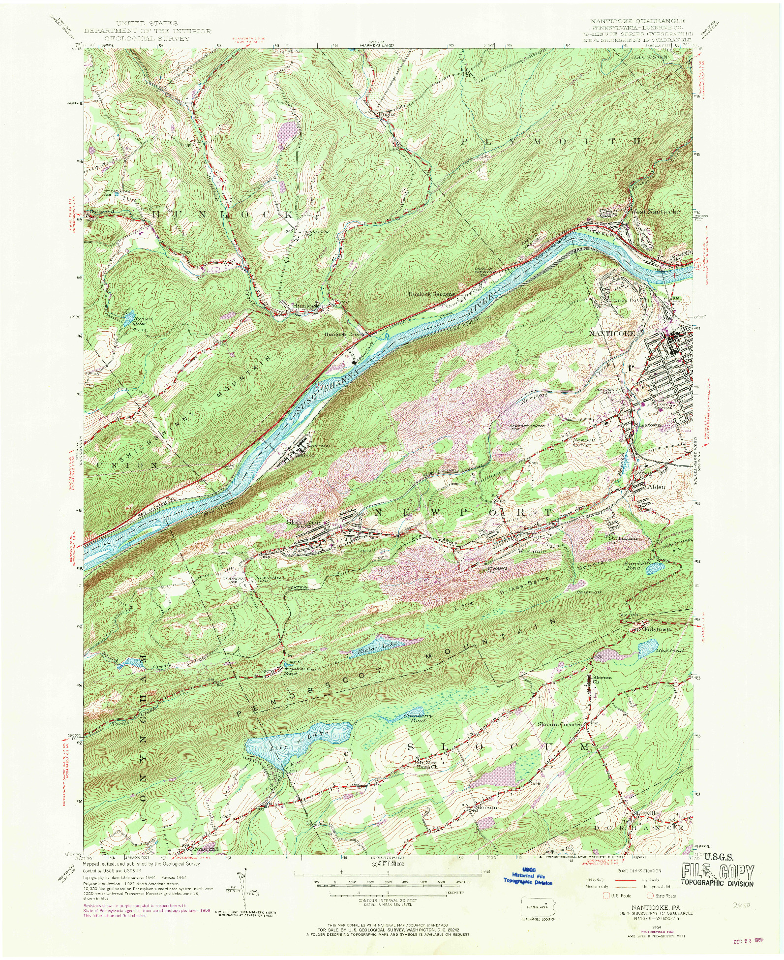 USGS 1:24000-SCALE QUADRANGLE FOR NANTICOKE, PA 1954