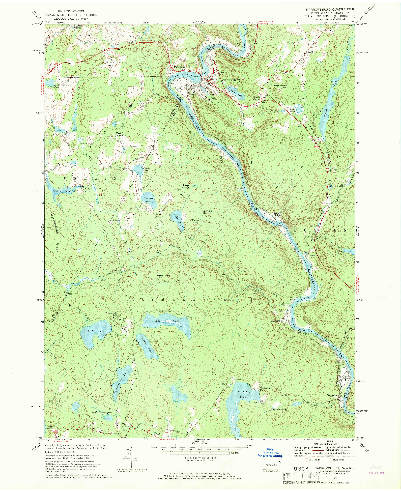 USGS 1:24000-SCALE QUADRANGLE FOR NARROWSBURG, PA 1968