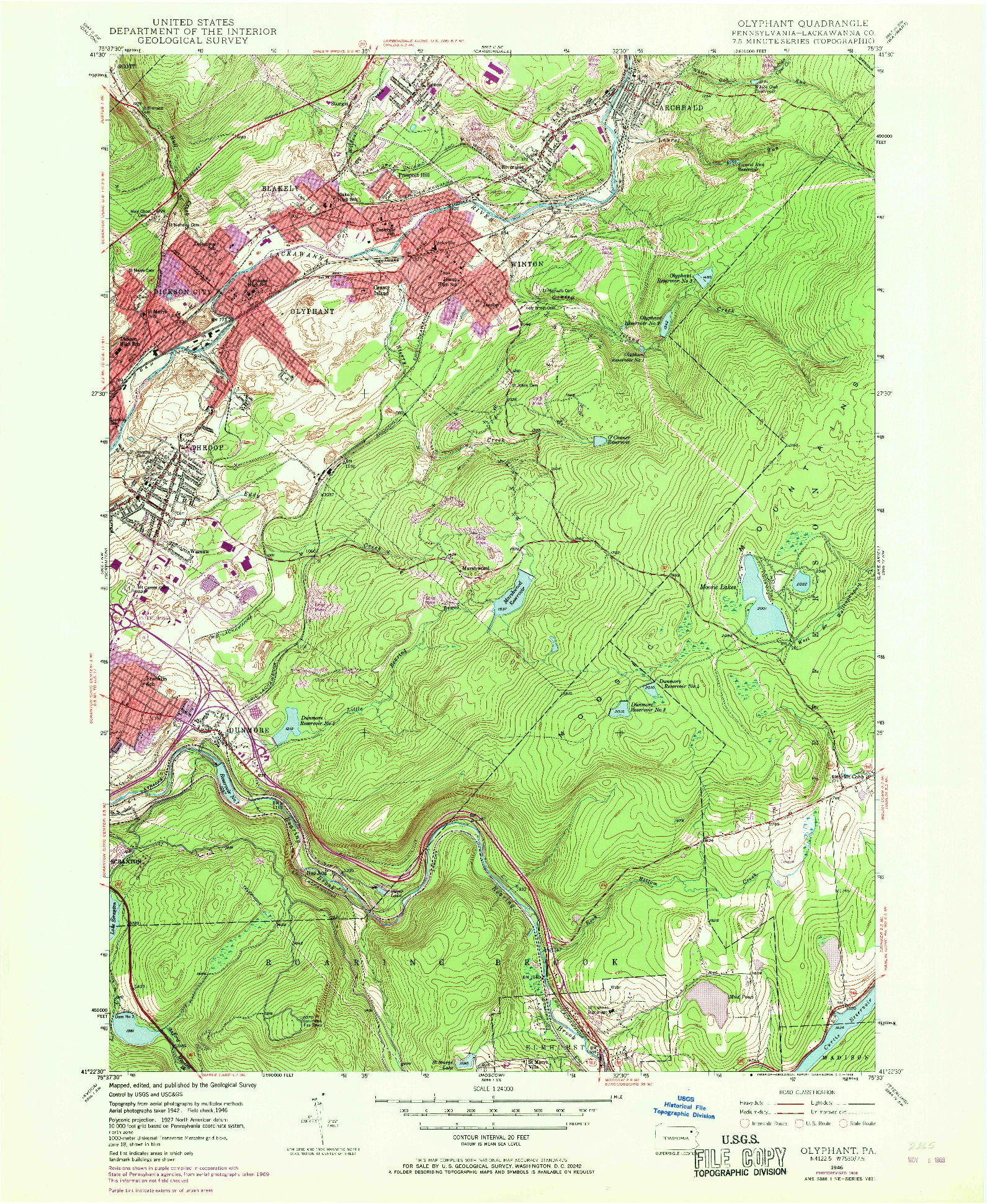 USGS 1:24000-SCALE QUADRANGLE FOR OLYPHANT, PA 1946