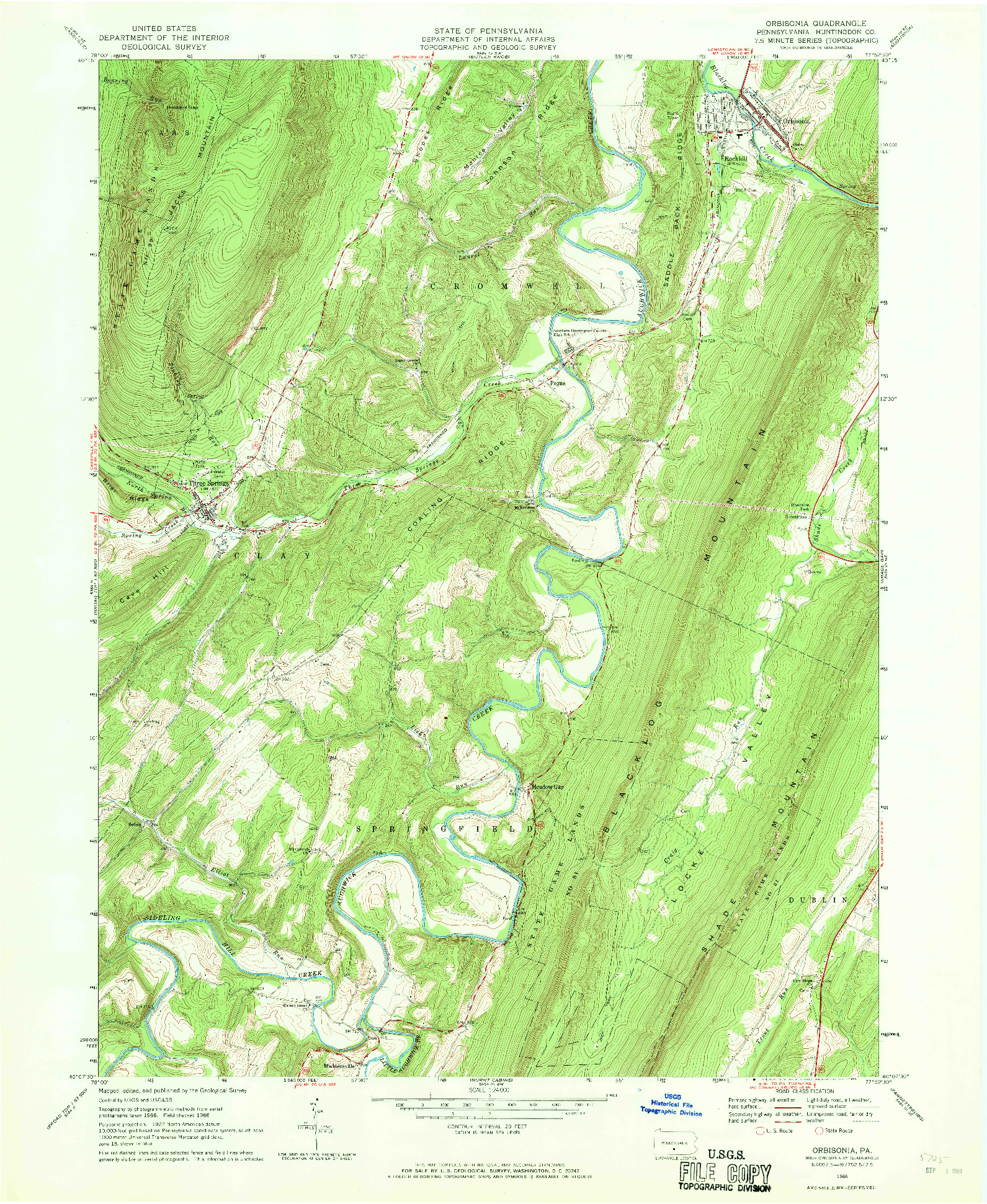 USGS 1:24000-SCALE QUADRANGLE FOR ORBISONIA, PA 1966