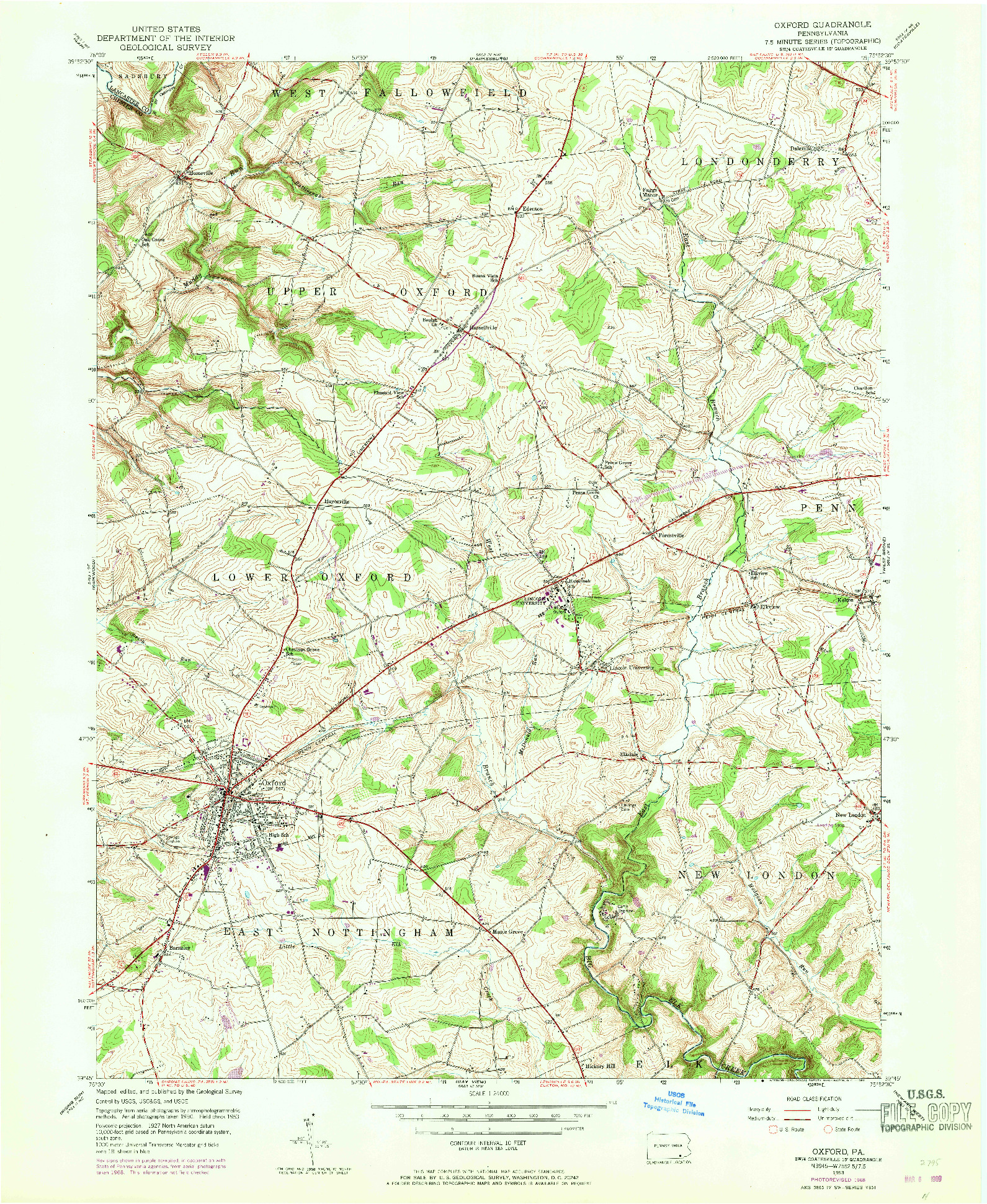 USGS 1:24000-SCALE QUADRANGLE FOR OXFORD, PA 1953