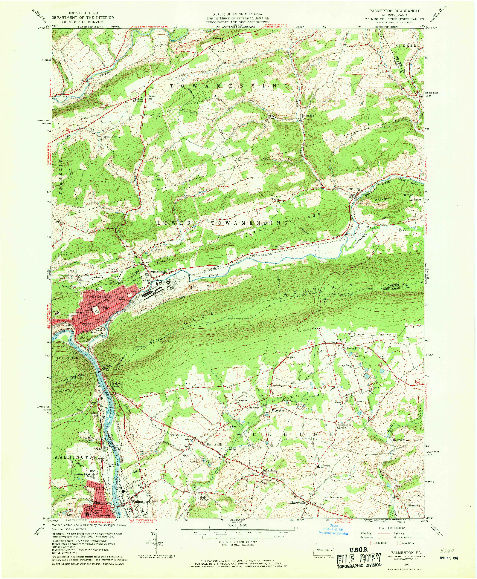 USGS 1:24000-SCALE QUADRANGLE FOR PALMERTON, PA 1960