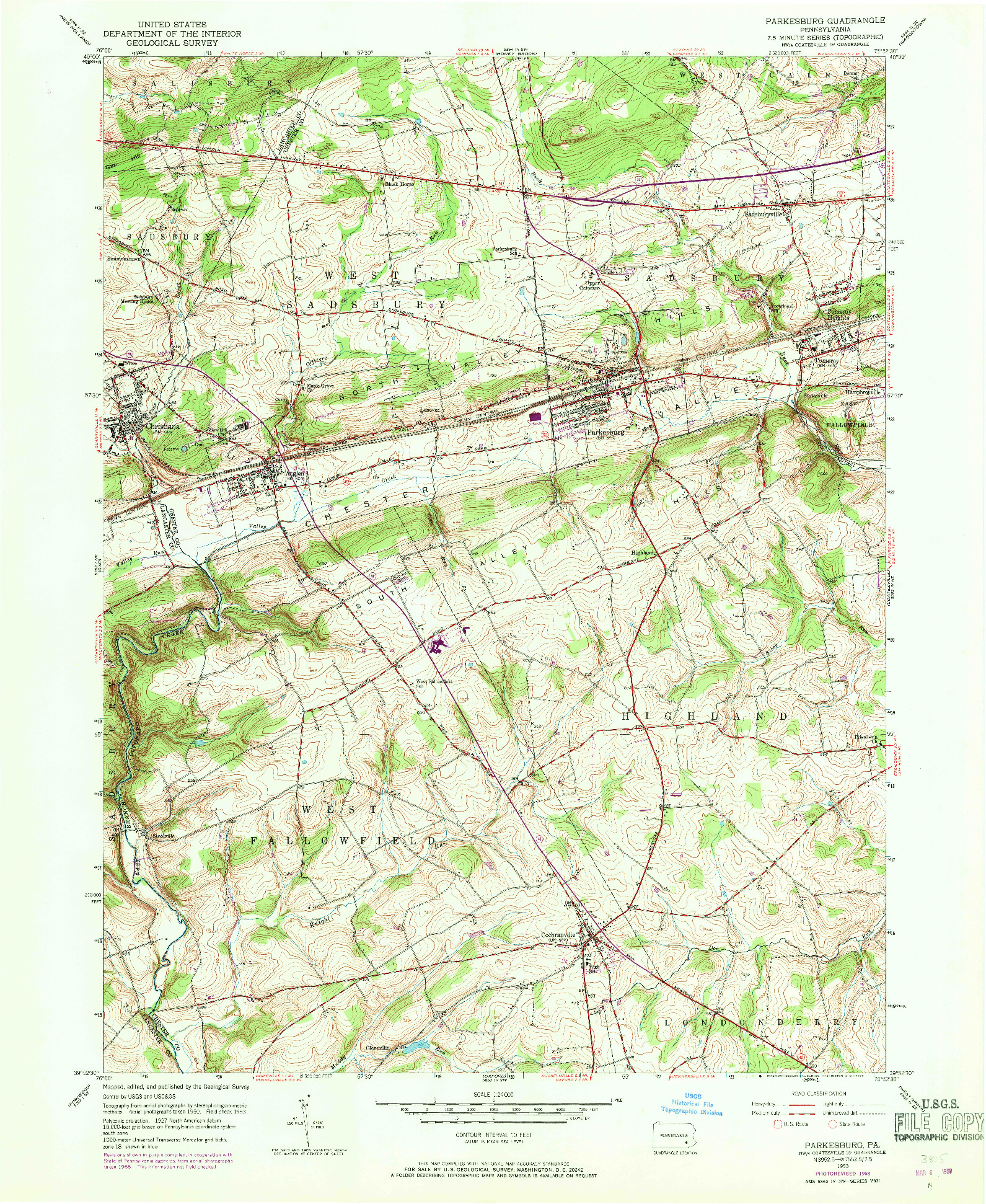 USGS 1:24000-SCALE QUADRANGLE FOR PARKESBURG, PA 1953