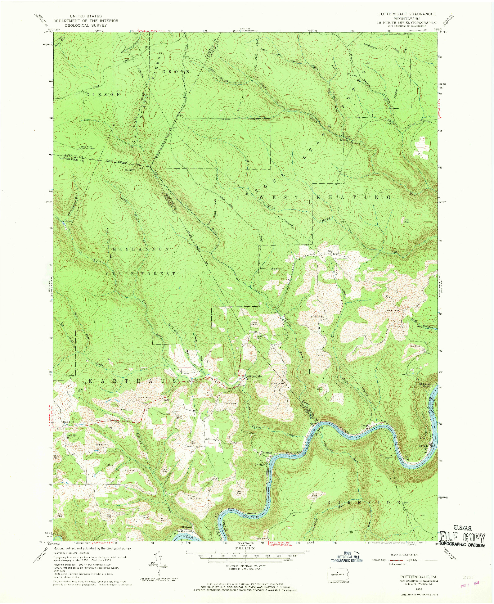 USGS 1:24000-SCALE QUADRANGLE FOR POTTERSDALE, PA 1959