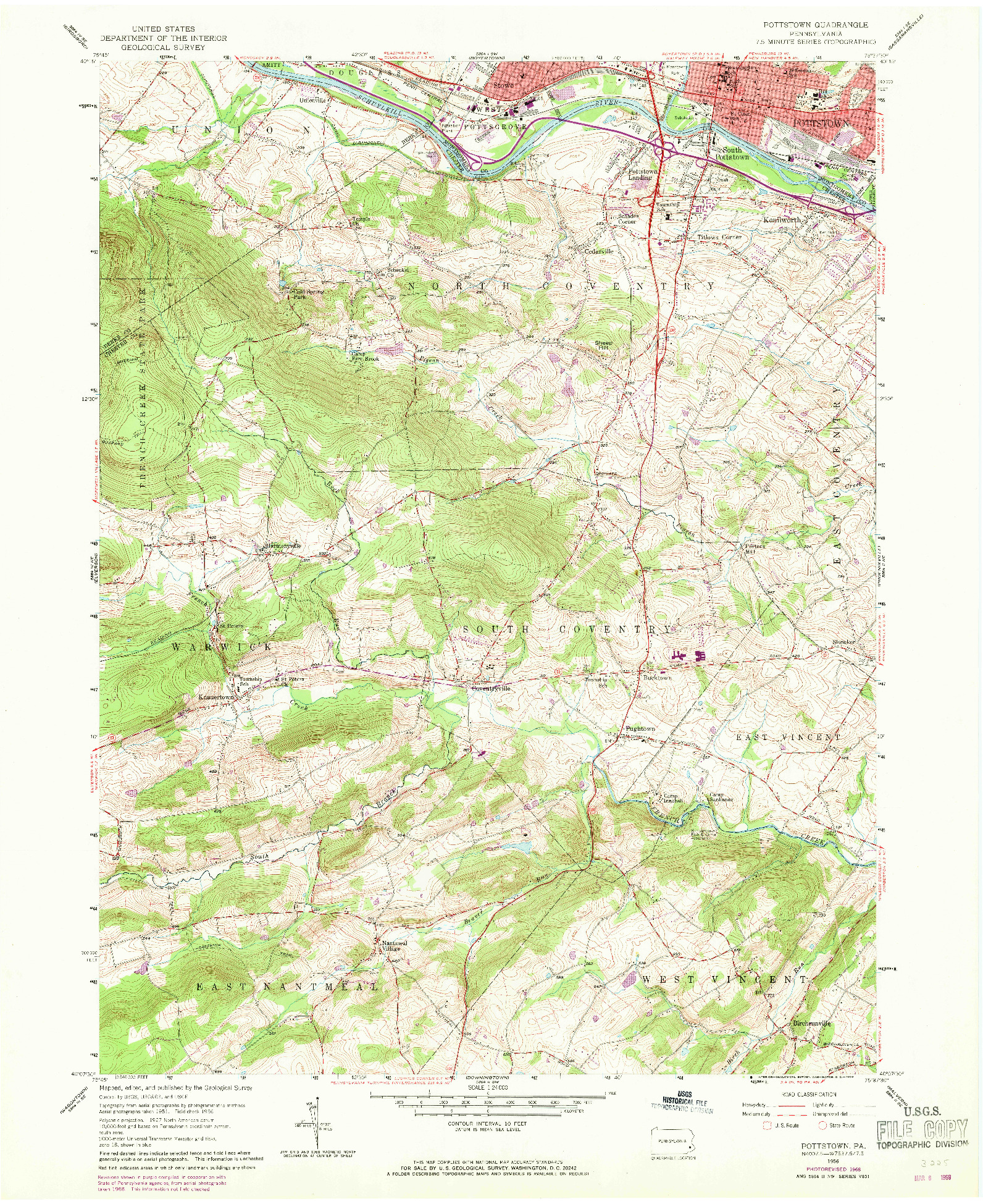 USGS 1:24000-SCALE QUADRANGLE FOR POTTSTOWN, PA 1956