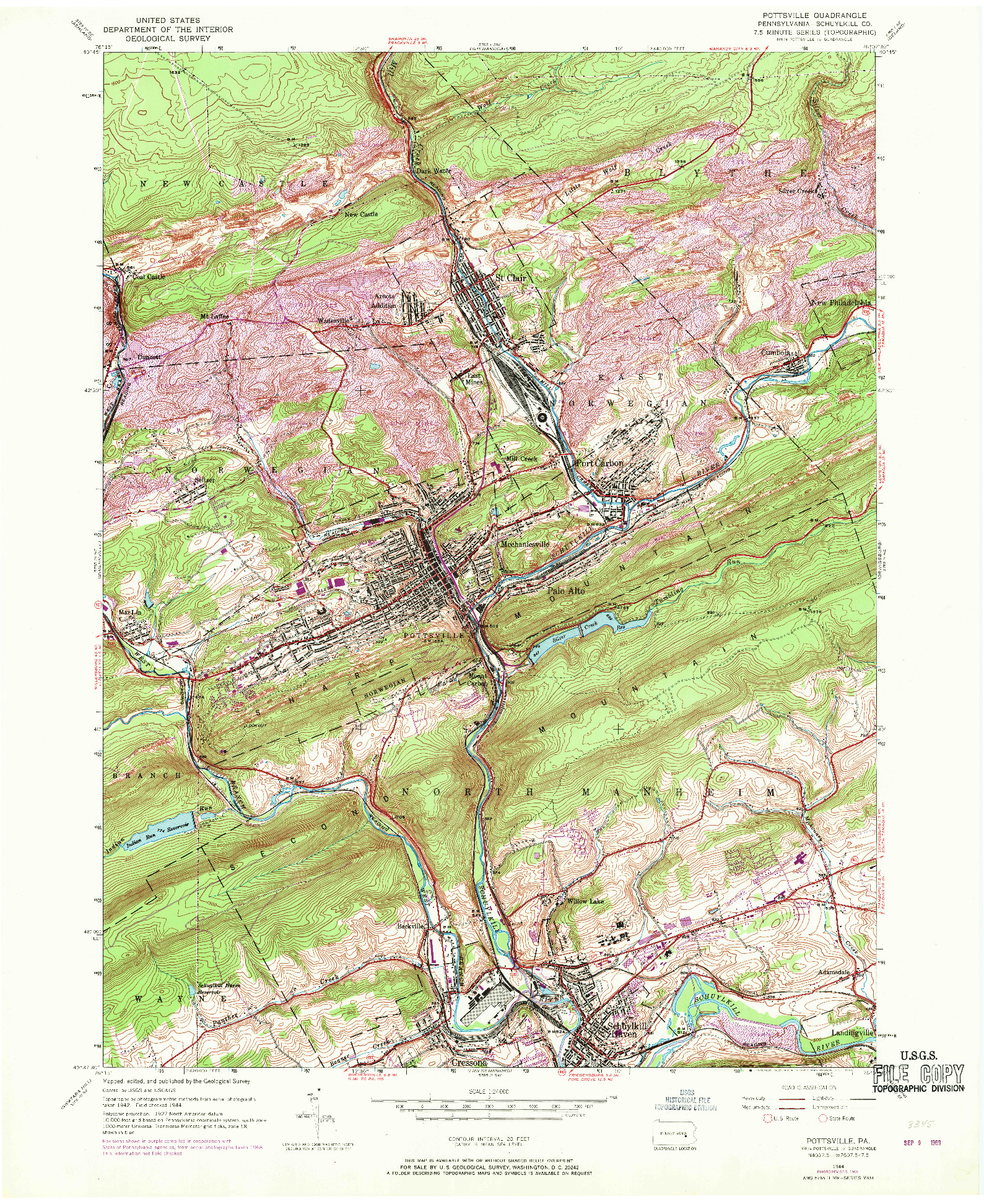 USGS 1:24000-SCALE QUADRANGLE FOR POTTSVILLE, PA 1944