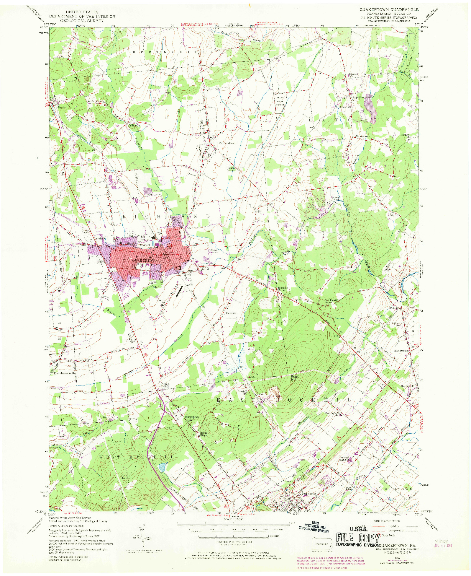 USGS 1:24000-SCALE QUADRANGLE FOR QUAKERTOWN, PA 1957