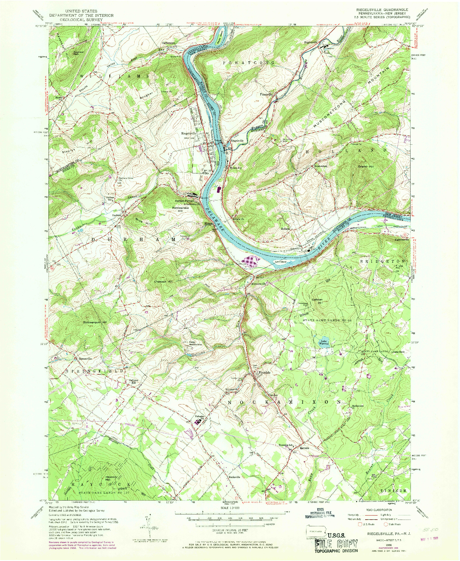 USGS 1:24000-SCALE QUADRANGLE FOR RIEGELSVILLE, PA 1956