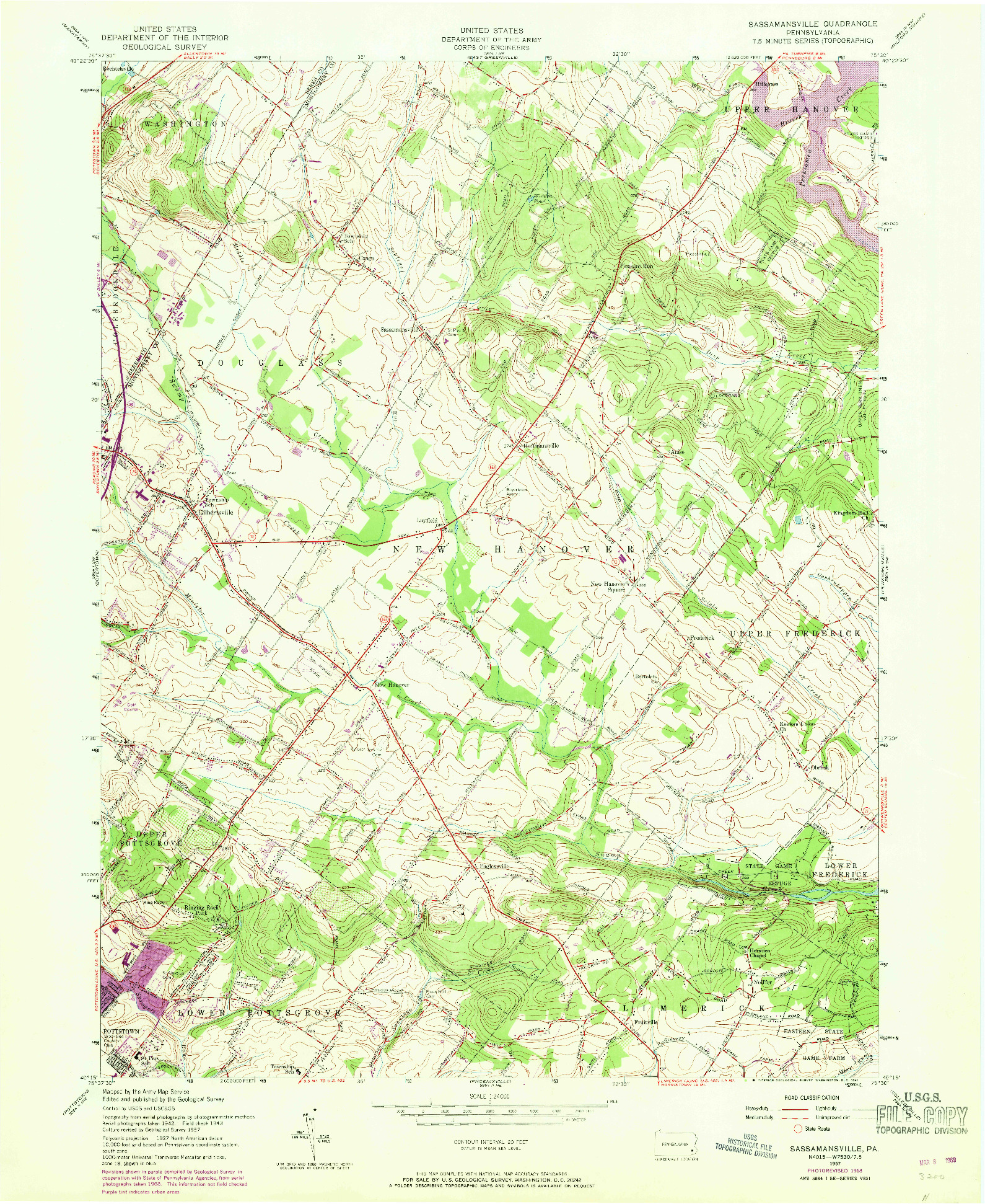 USGS 1:24000-SCALE QUADRANGLE FOR SASSAMANSVILLE, PA 1957