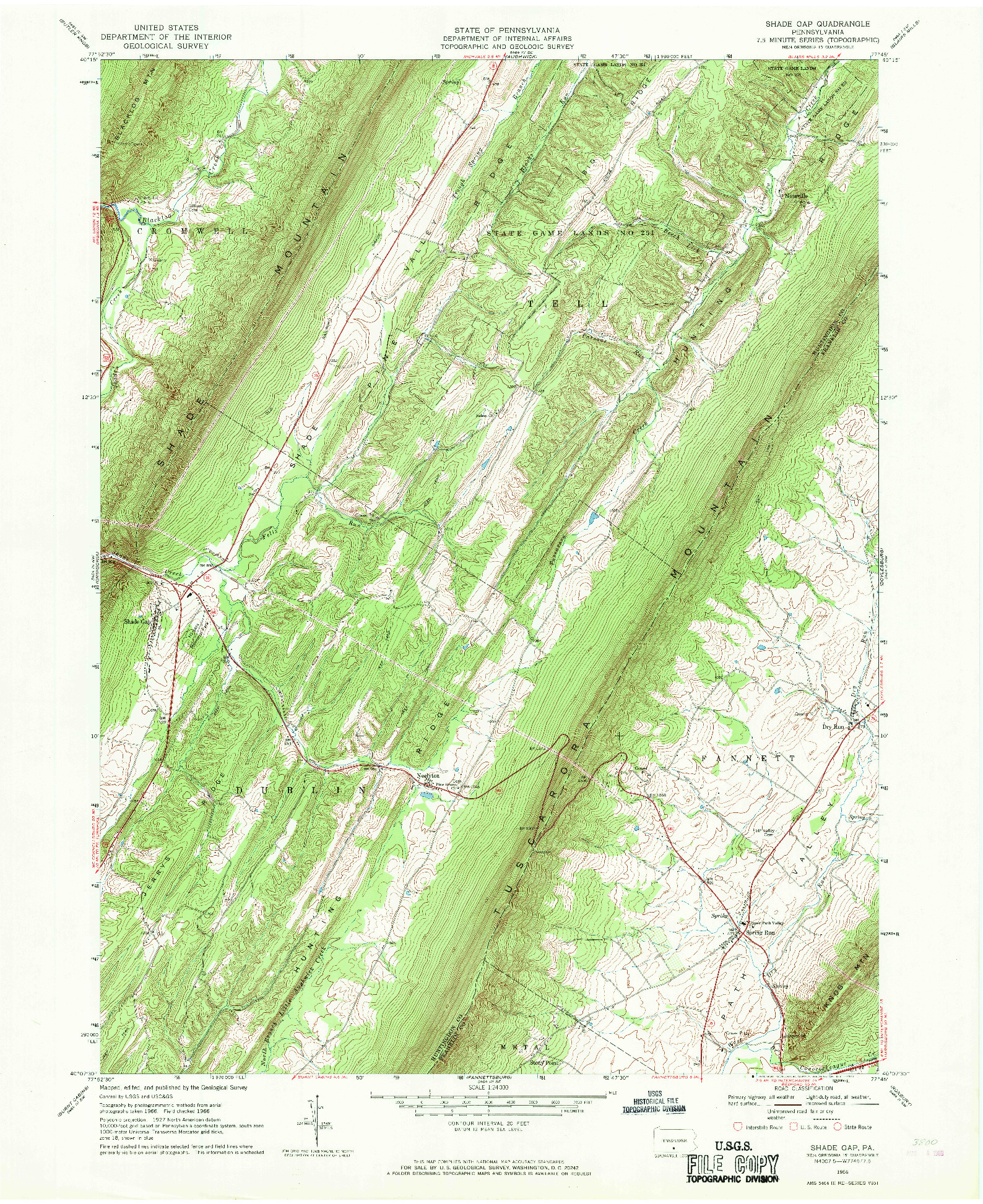 USGS 1:24000-SCALE QUADRANGLE FOR SHADE GAP, PA 1966