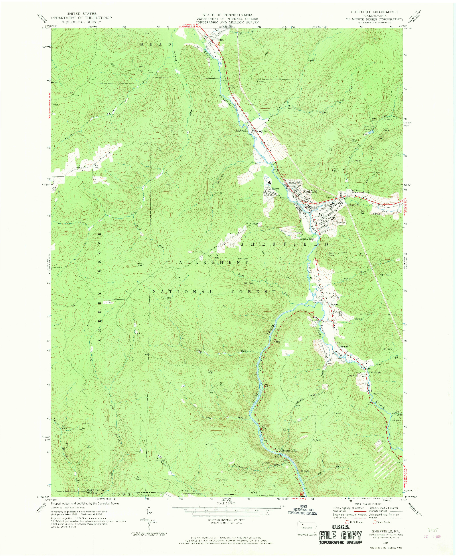 USGS 1:24000-SCALE QUADRANGLE FOR SHEFFIELD, PA 1966