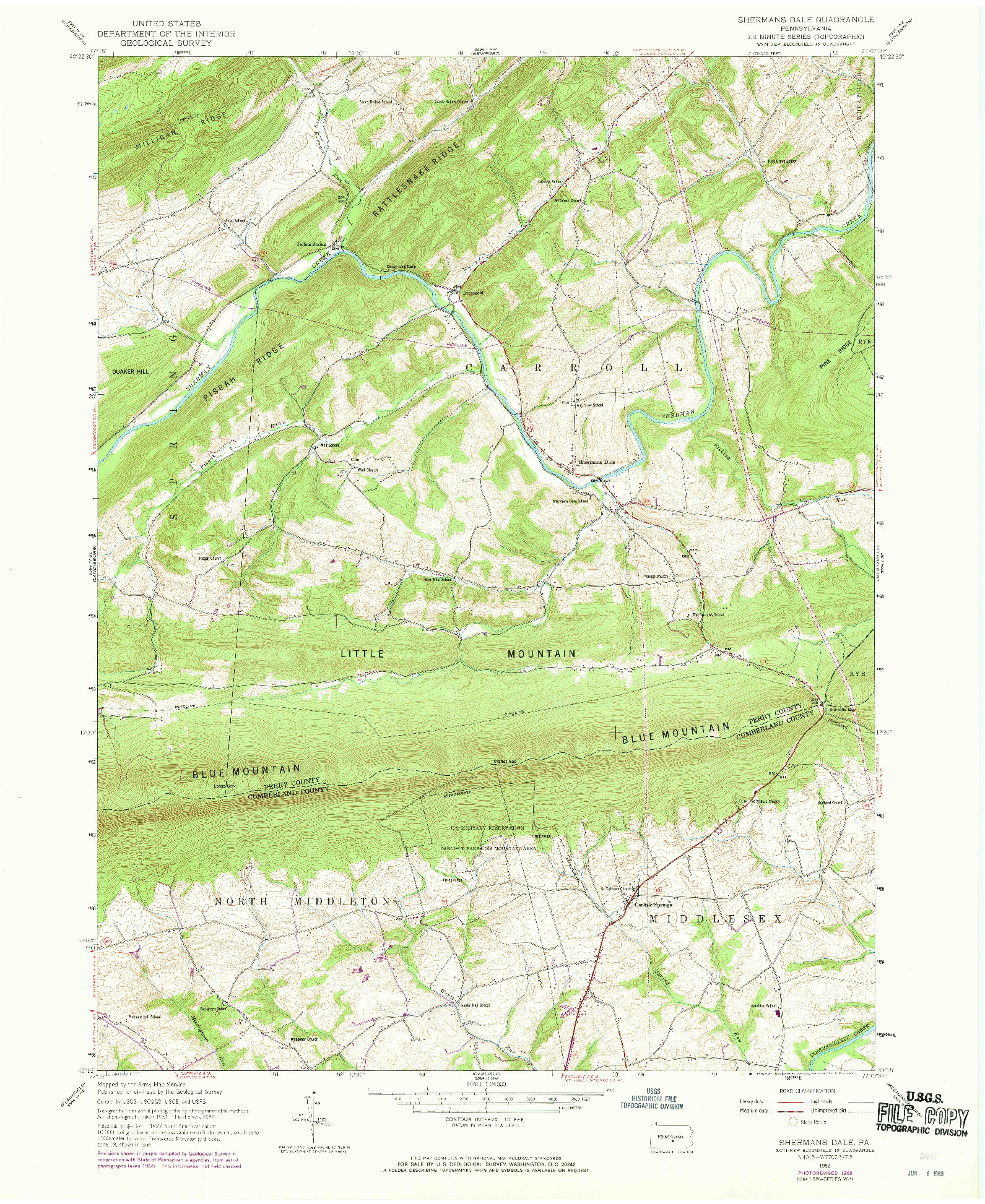 USGS 1:24000-SCALE QUADRANGLE FOR SHERMANS DALE, PA 1952