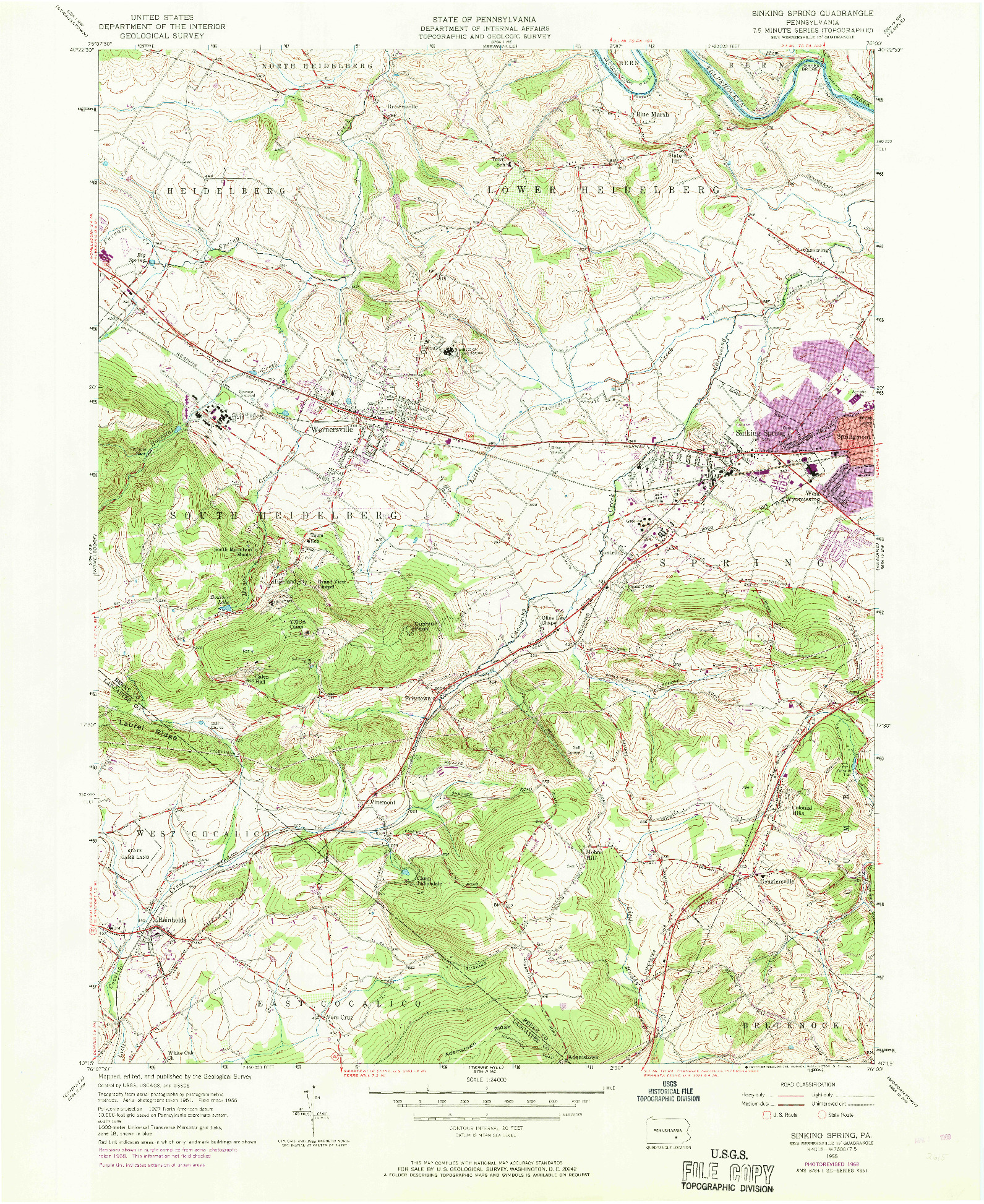 USGS 1:24000-SCALE QUADRANGLE FOR SINKING SPRING, PA 1955