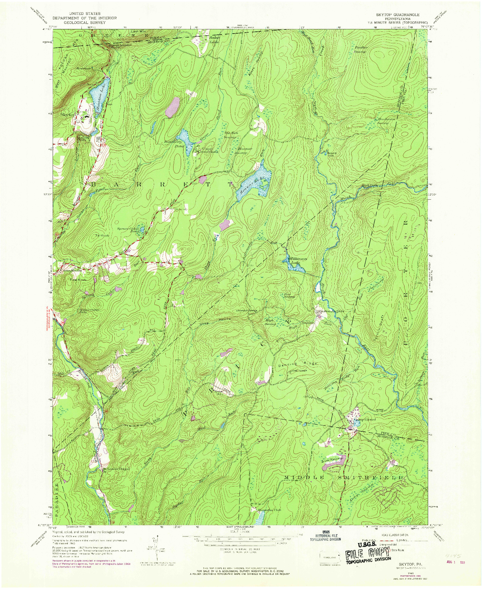 USGS 1:24000-SCALE QUADRANGLE FOR SKYTOP, PA 1943