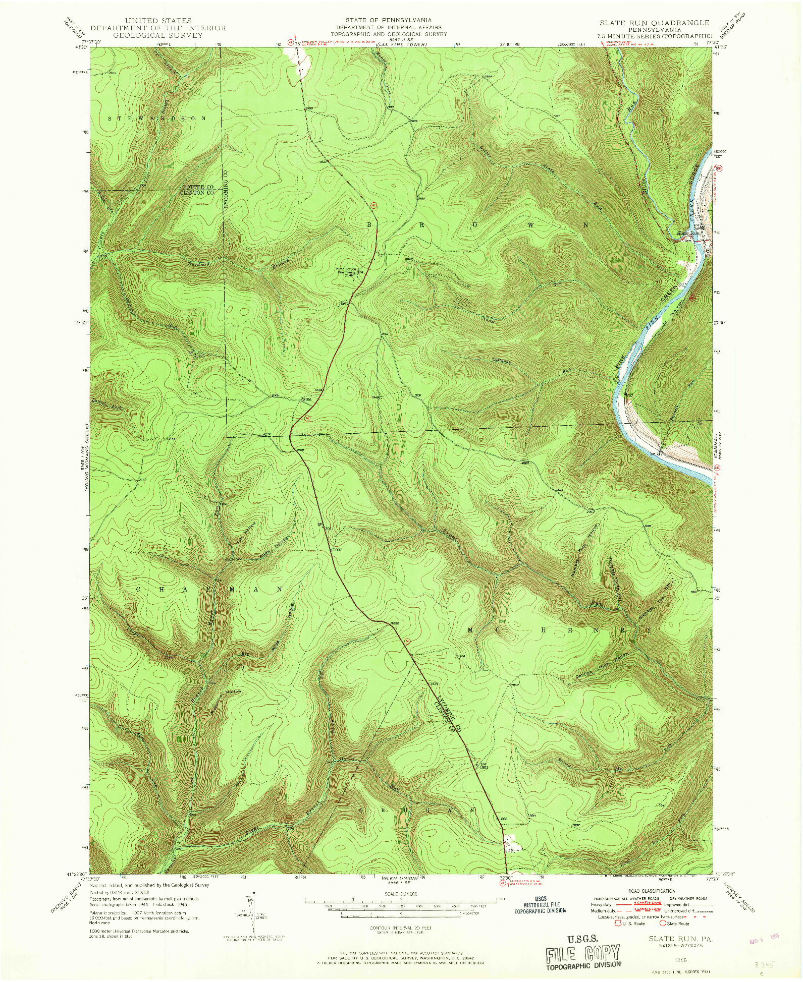 USGS 1:24000-SCALE QUADRANGLE FOR SLATE RUN, PA 1946