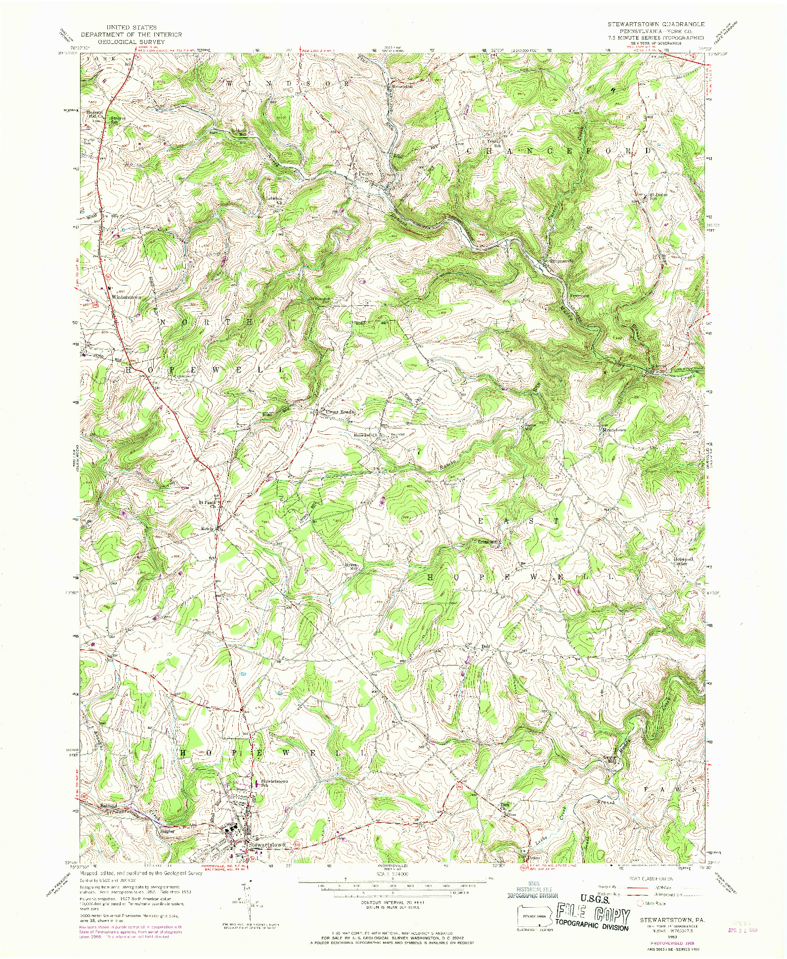 USGS 1:24000-SCALE QUADRANGLE FOR STEWARTSTOWN, PA 1953